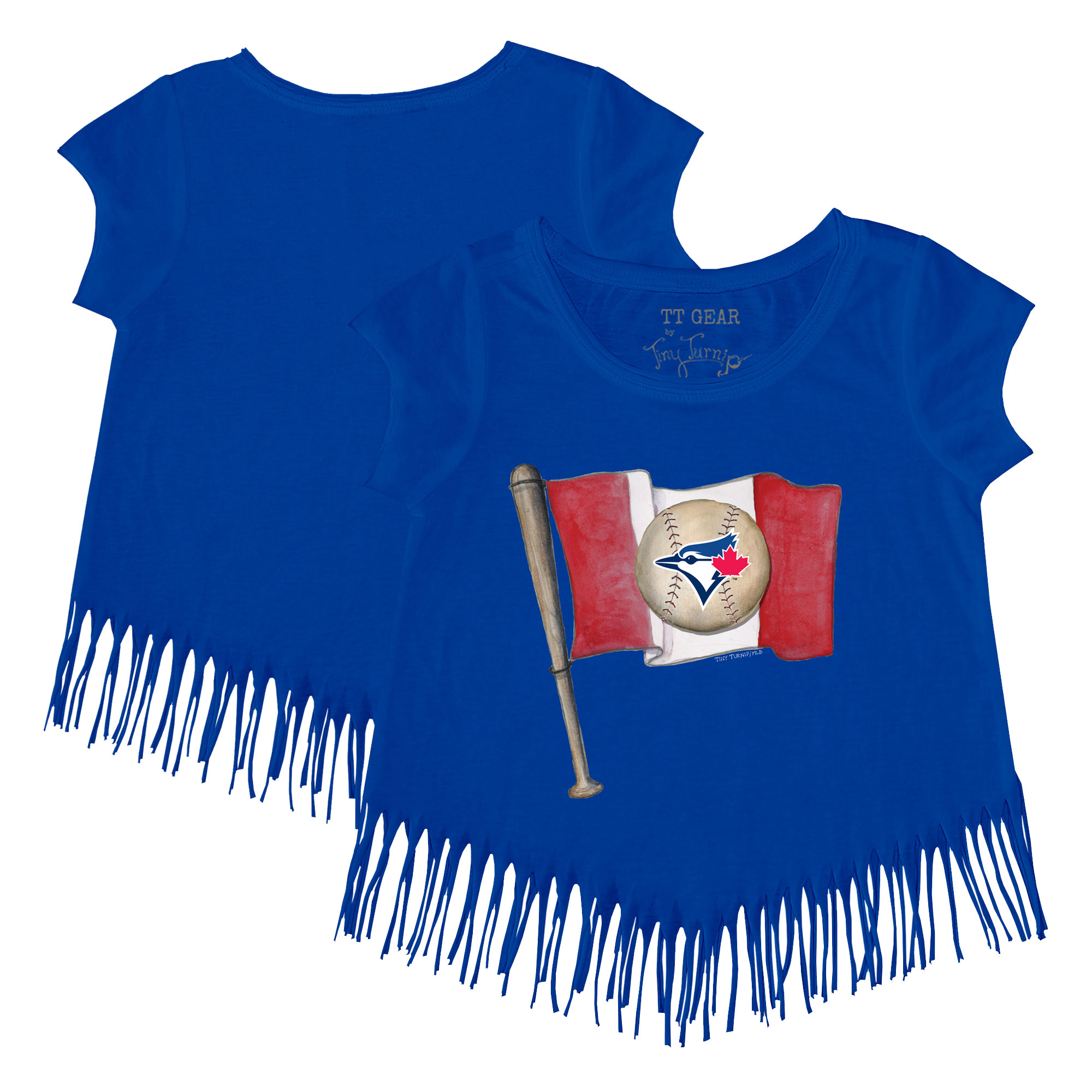Girls Toddler Toronto Blue Jays Tiny Turnip Royal Baseball Flag Fringe T-Shirt