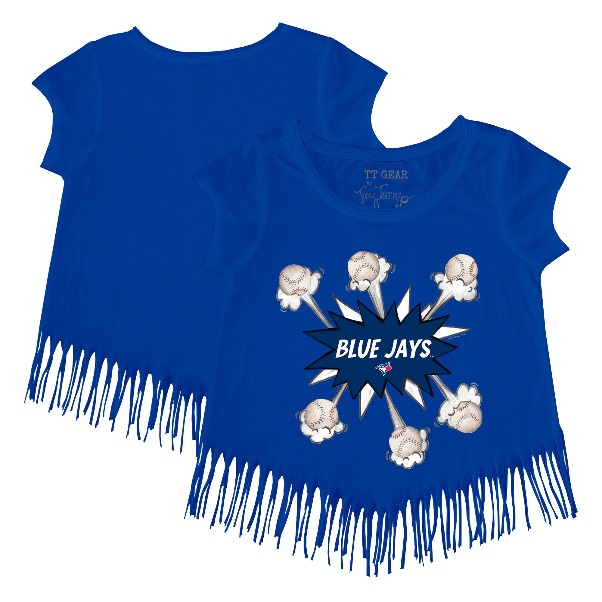 Girls Toddler Toronto Blue Jays Tiny Turnip Royal Baseball Pow Fringe T-Shirt