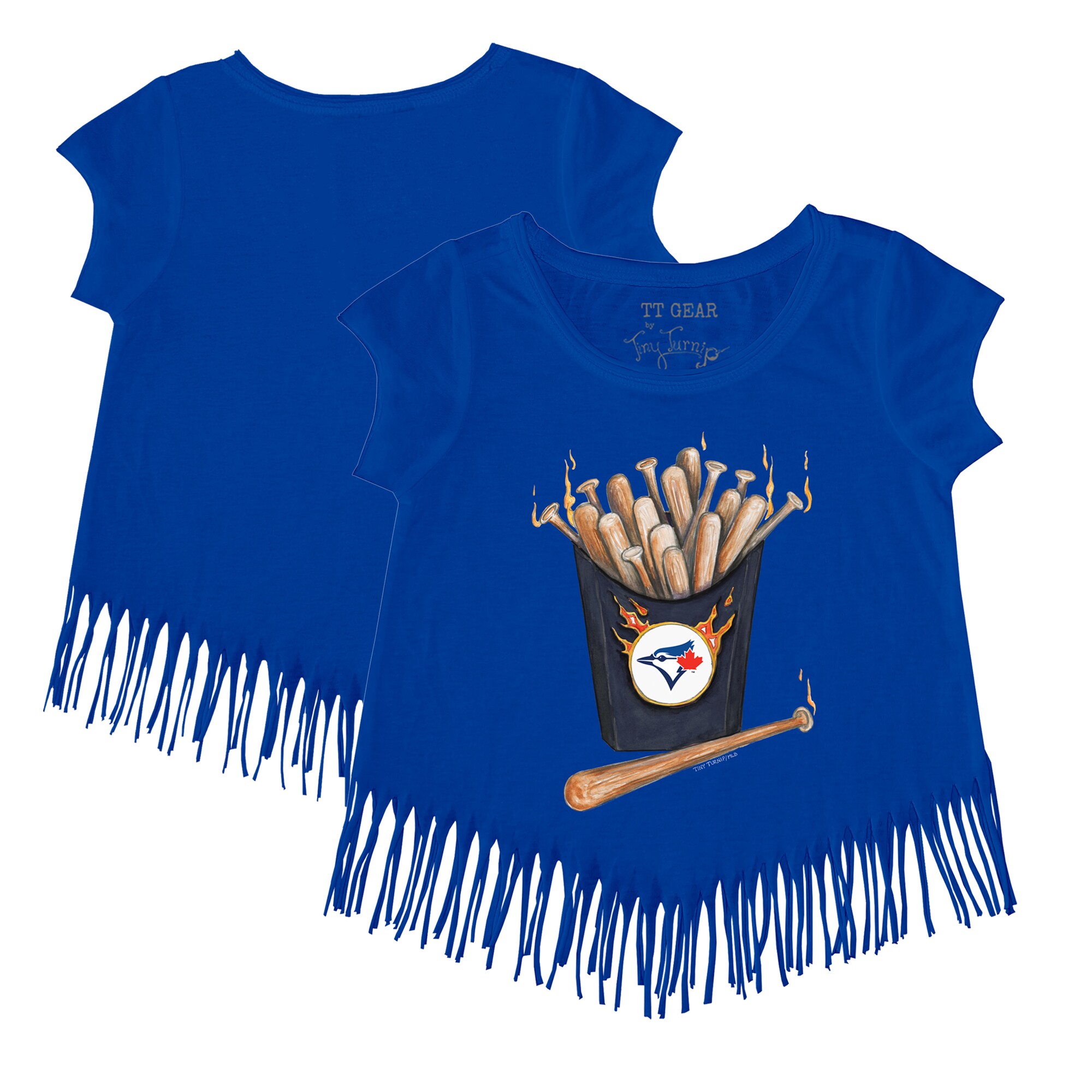 Girls Toddler Toronto Blue Jays Tiny Turnip Royal Hot Bats Fringe T-Shirt
