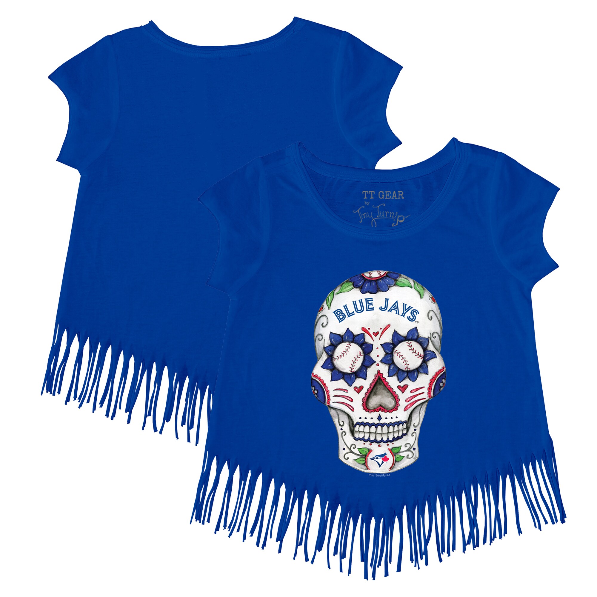 Girls Toddler Toronto Blue Jays Tiny Turnip Royal Sugar Skull Fringe T-Shirt