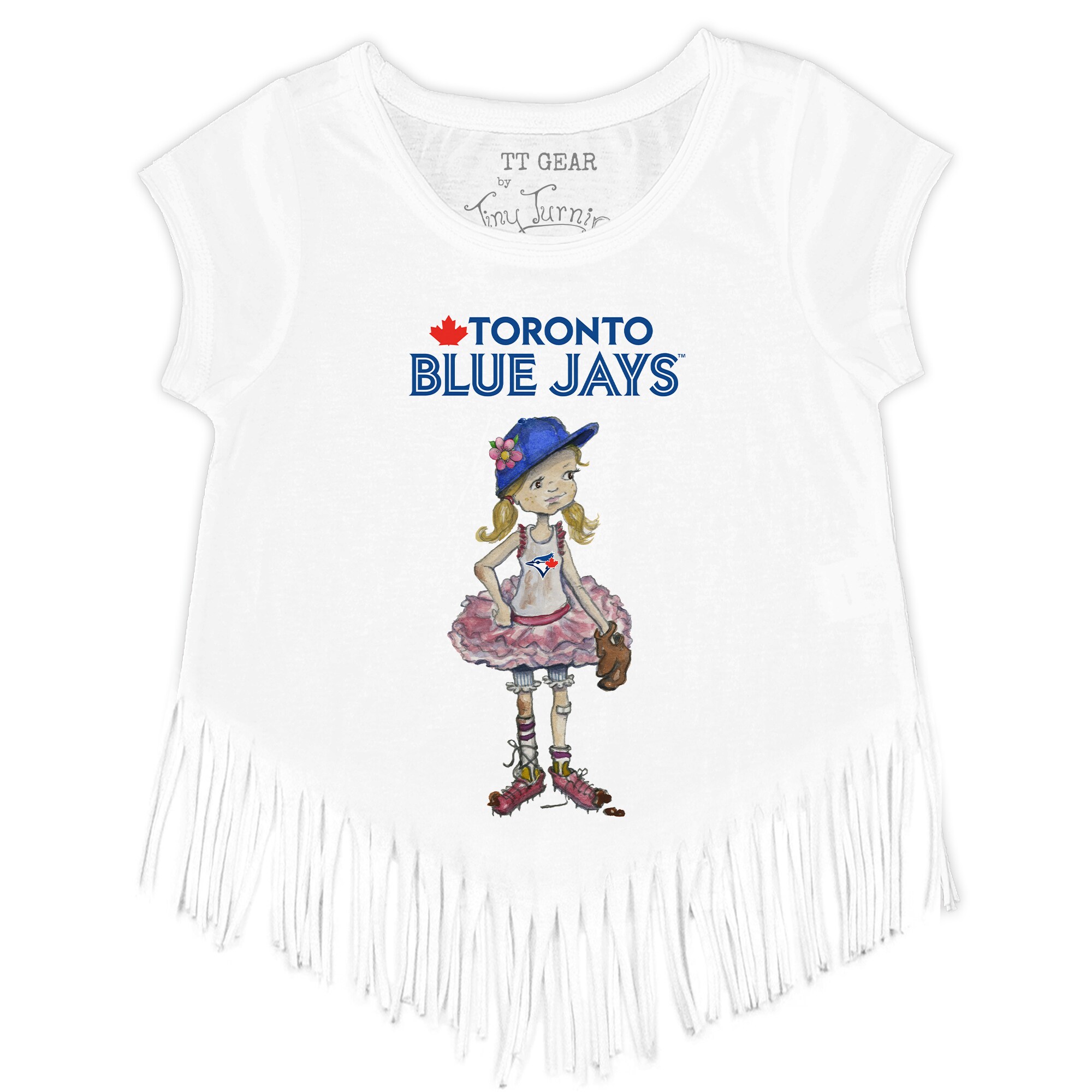 Girls Toddler Toronto Blue Jays Tiny Turnip White Babes Fringe T-Shirt