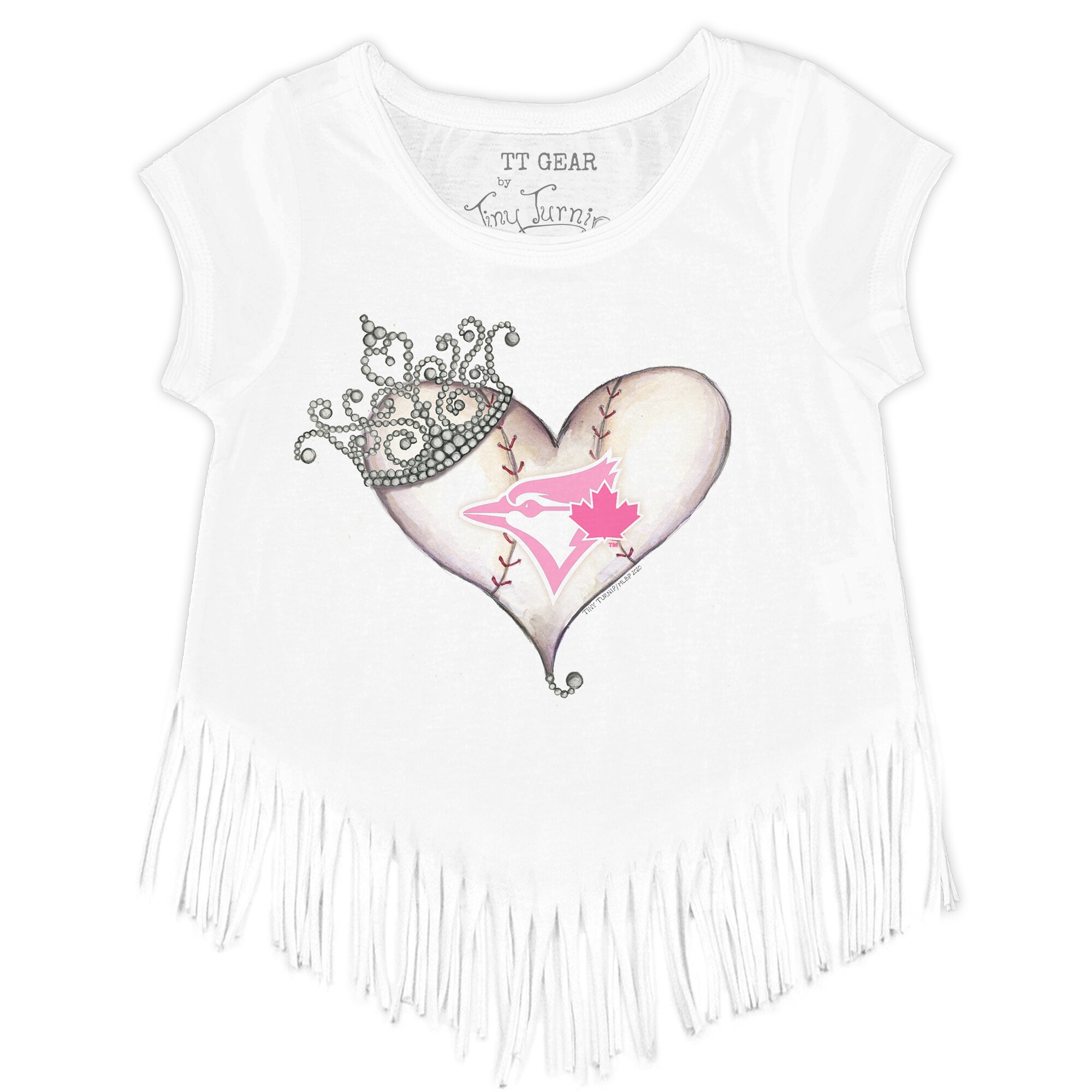 Girls Toddler Toronto Blue Jays Tiny Turnip White Baseball Tiara Heart Fringe T-Shirt