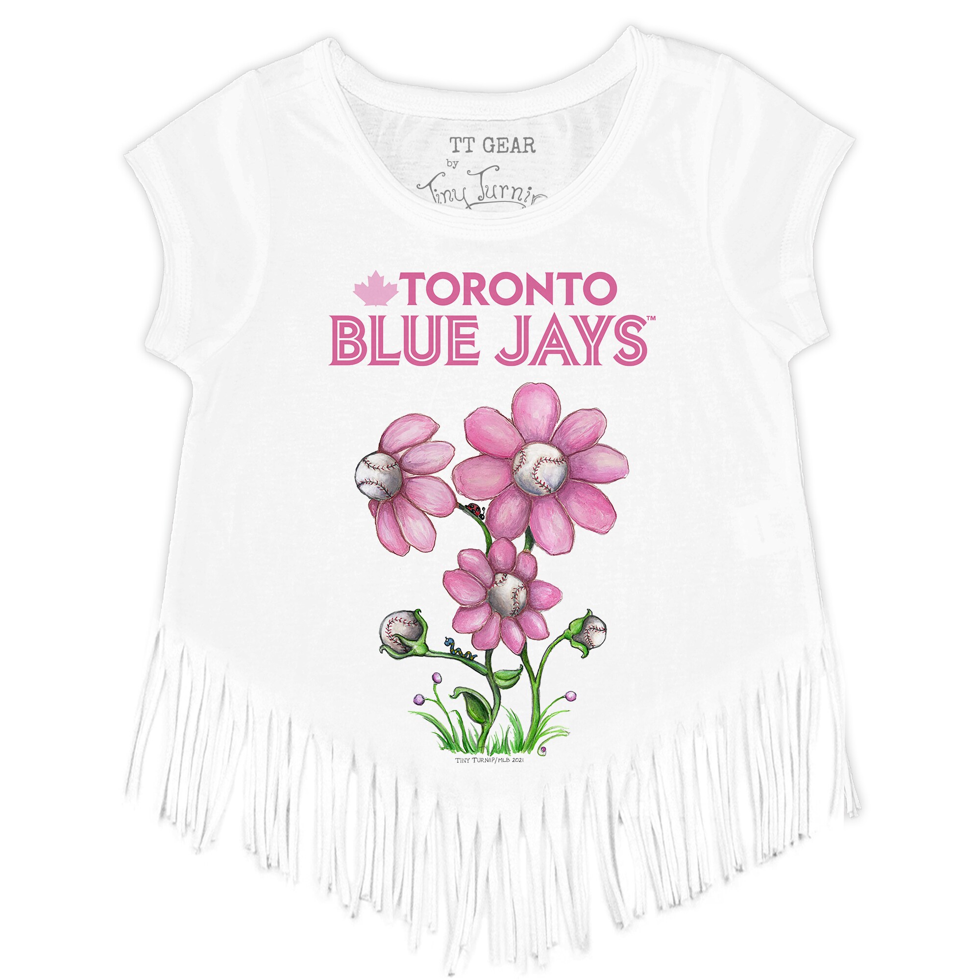Girls Toddler Toronto Blue Jays Tiny Turnip White Blooming Baseballs Fringe T-Shirt