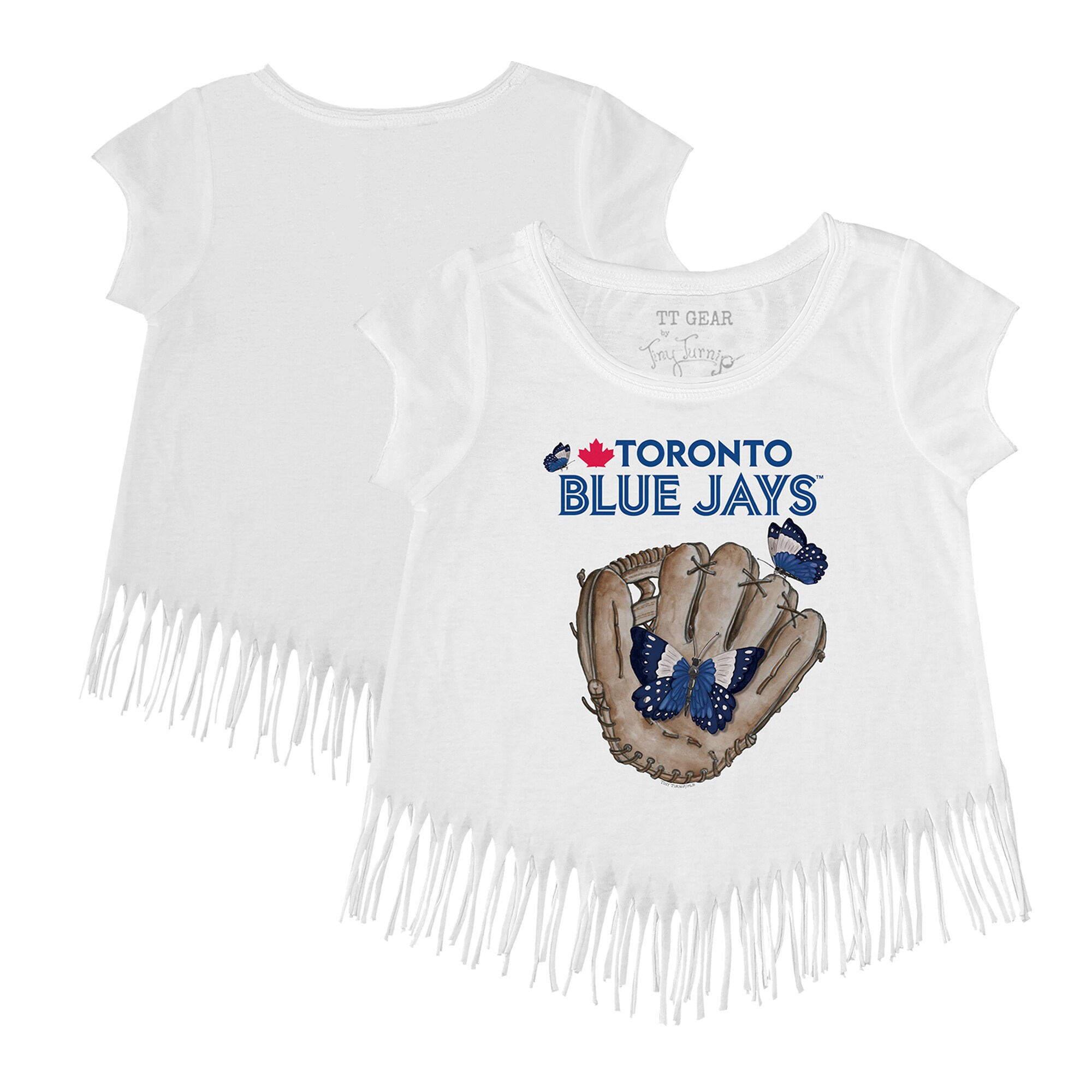 Girls Toddler Toronto Blue Jays Tiny Turnip White Butterfly Glove Fringe T-Shirt