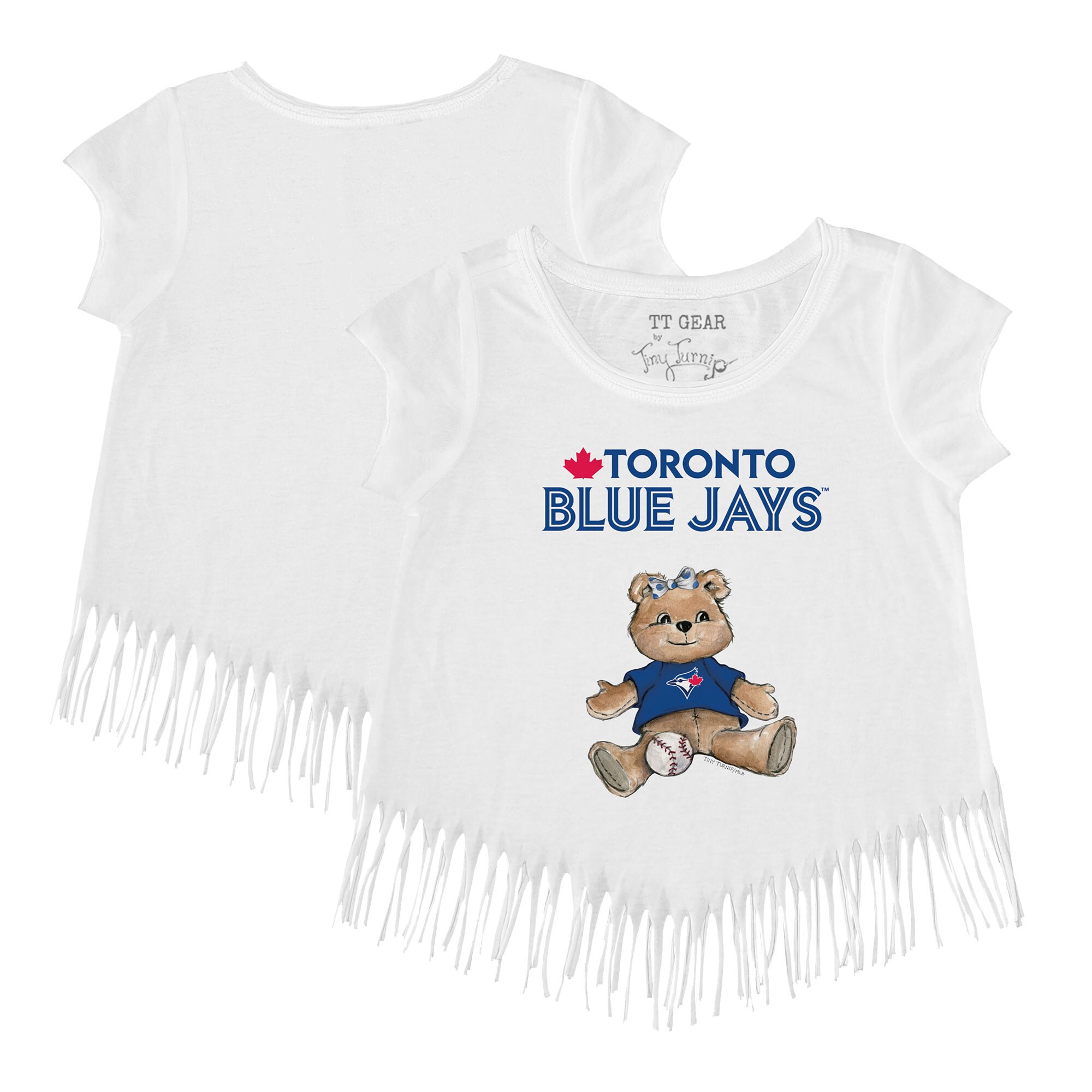 Girls Toddler Toronto Blue Jays Tiny Turnip White Girl Teddy Fringe T-Shirt