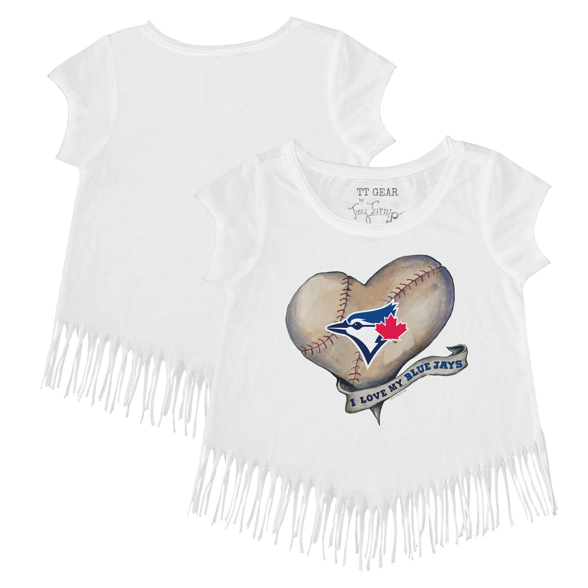 Girls Toddler Toronto Blue Jays Tiny Turnip White Heart Banner Fringe T-Shirt