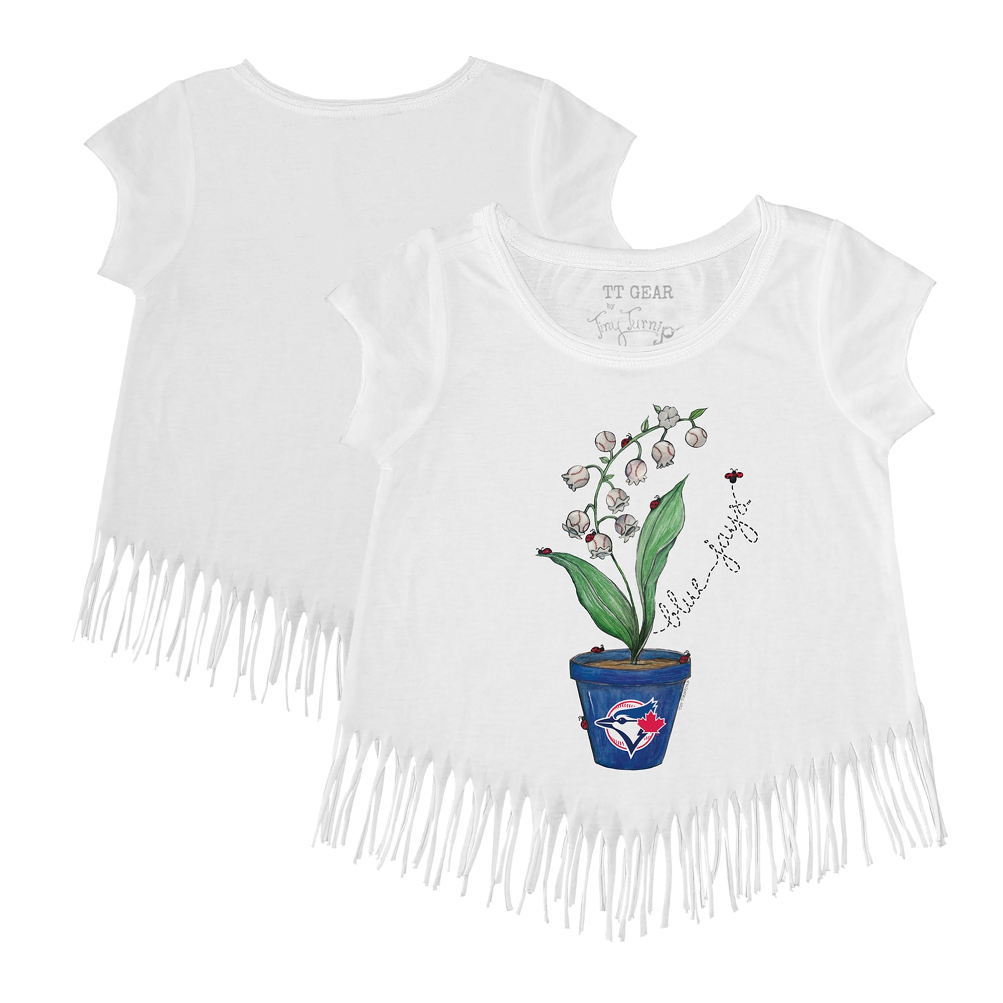 Girls Toddler Toronto Blue Jays Tiny Turnip White Lilies & Ladybugs Fringe T-Shirt