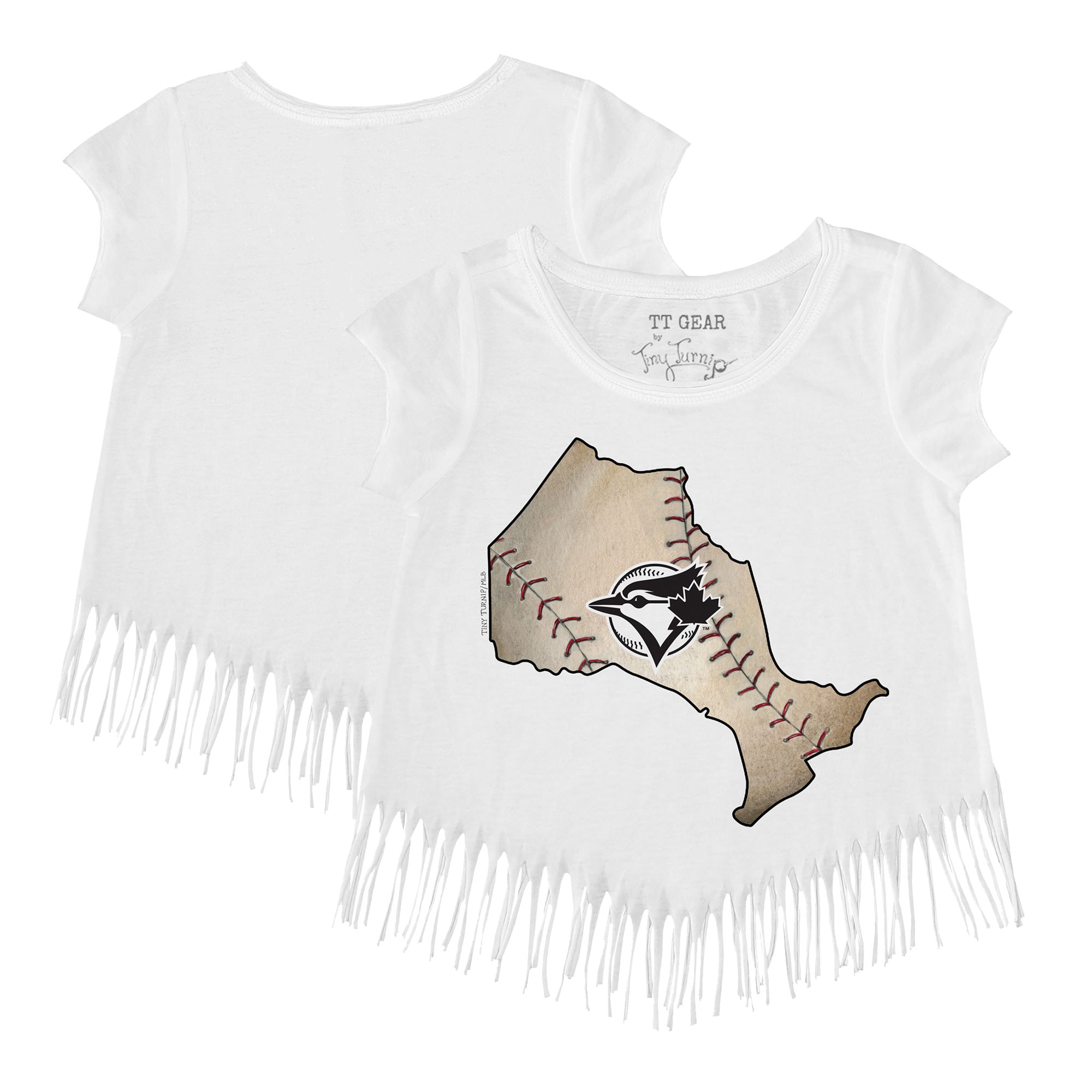 Girls Toddler Toronto Blue Jays Tiny Turnip White Province Outline Fringe T-Shirt