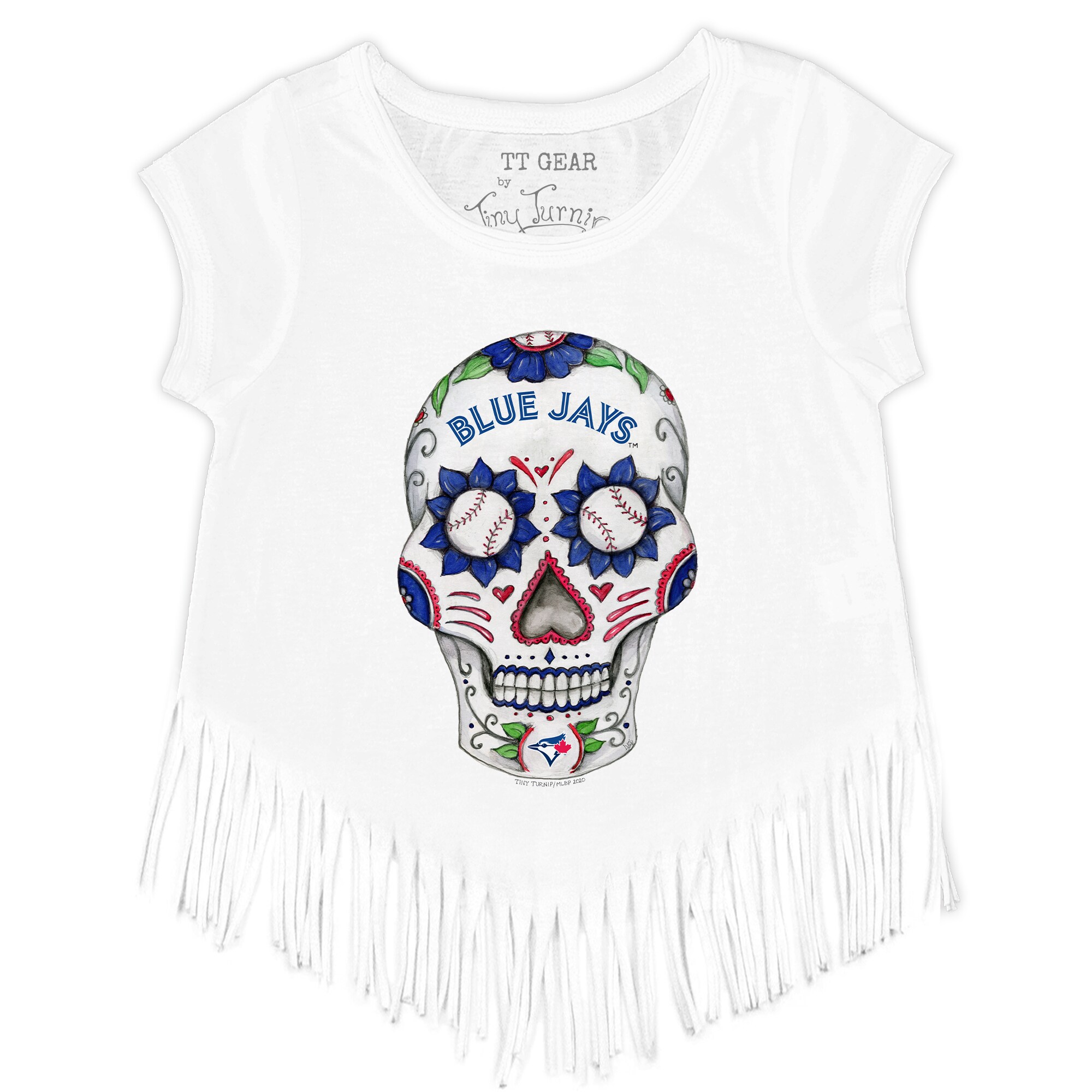 Girls Toddler Toronto Blue Jays Tiny Turnip White Sugar Skull Fringe T-Shirt
