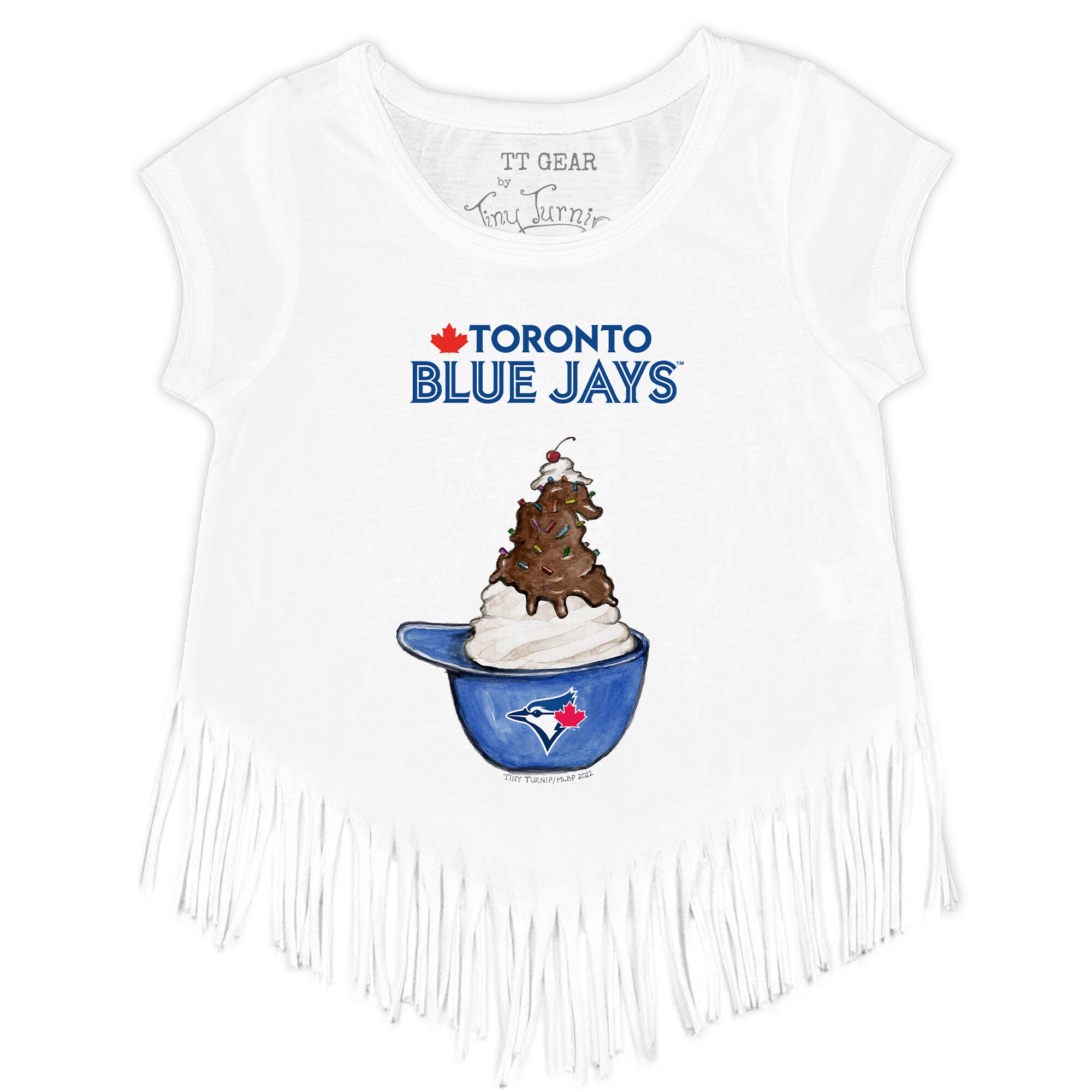Girls Toddler Toronto Blue Jays Tiny Turnip White Sundae Helmet Fringe T-Shirt