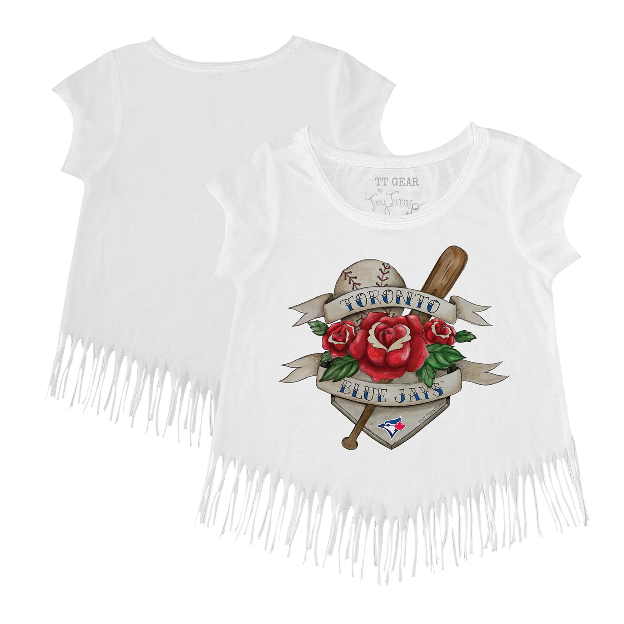 Girls Toddler Toronto Blue Jays Tiny Turnip White Tattoo Rose Fringe T-Shirt