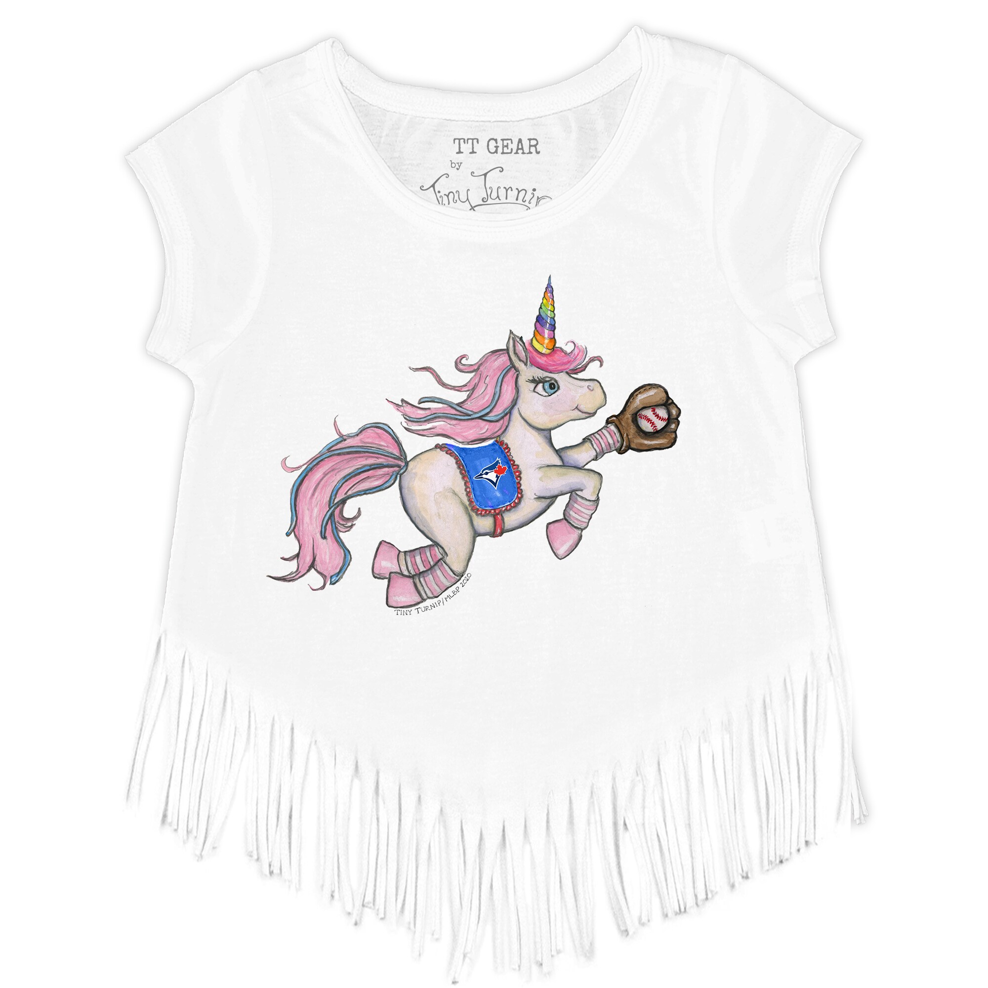 Girls Toddler Toronto Blue Jays Tiny Turnip White Unicorn Fringe T-Shirt