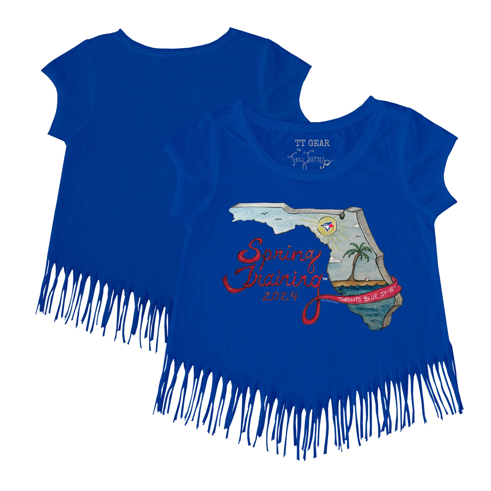 Girls Youth Toronto Blue Jays Tiny Turnip Royal 2024 Spring Training Grapefruit League Fringe T-Shirt