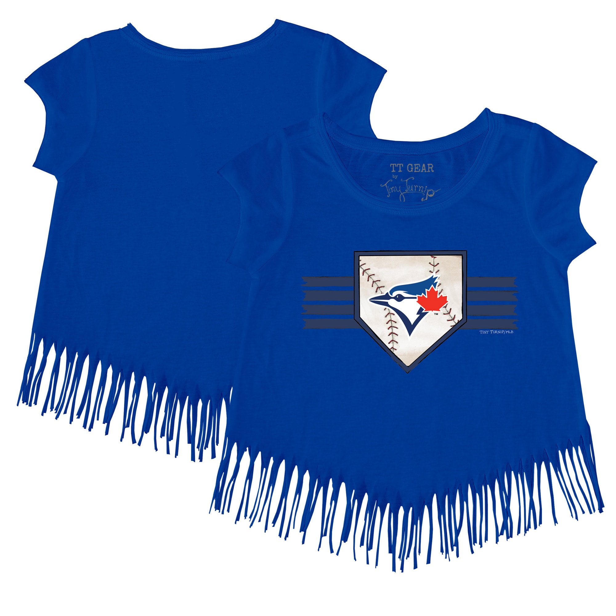 Girls Youth Toronto Blue Jays Tiny Turnip Royal Base Stripe Fringe T-Shirt