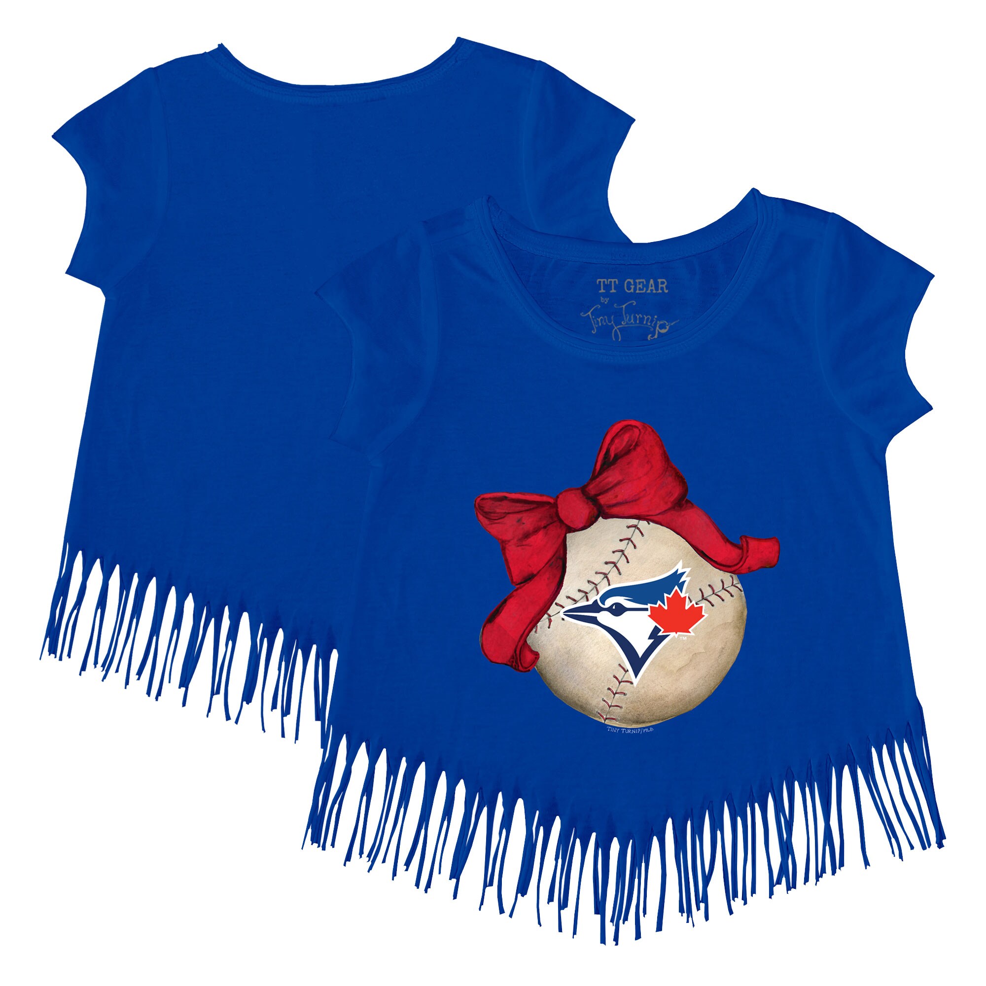 Girls Youth Toronto Blue Jays Tiny Turnip Royal Baseball Bow Fringe T-Shirt