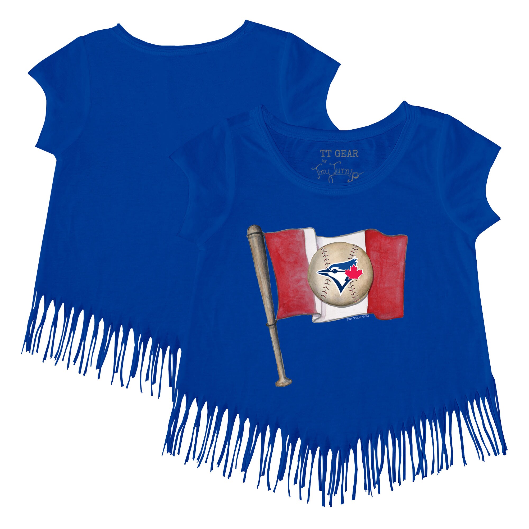 Girls Youth Toronto Blue Jays Tiny Turnip Royal Baseball Flag Fringe T-Shirt
