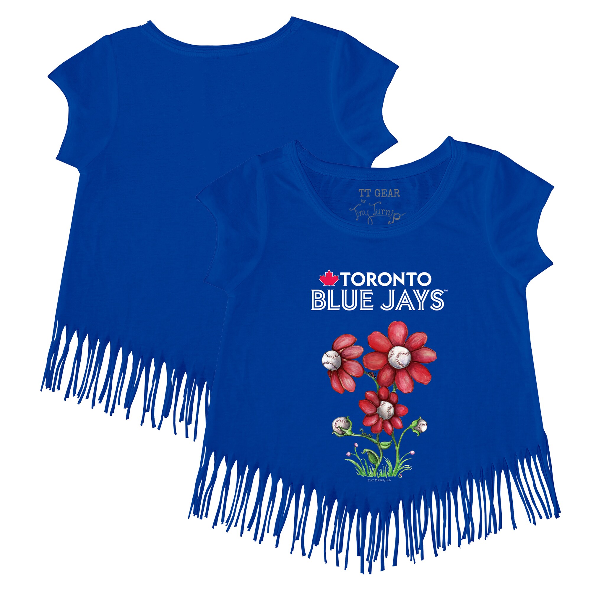 Girls Youth Toronto Blue Jays Tiny Turnip Royal Blooming Baseballs Fringe T-Shirt