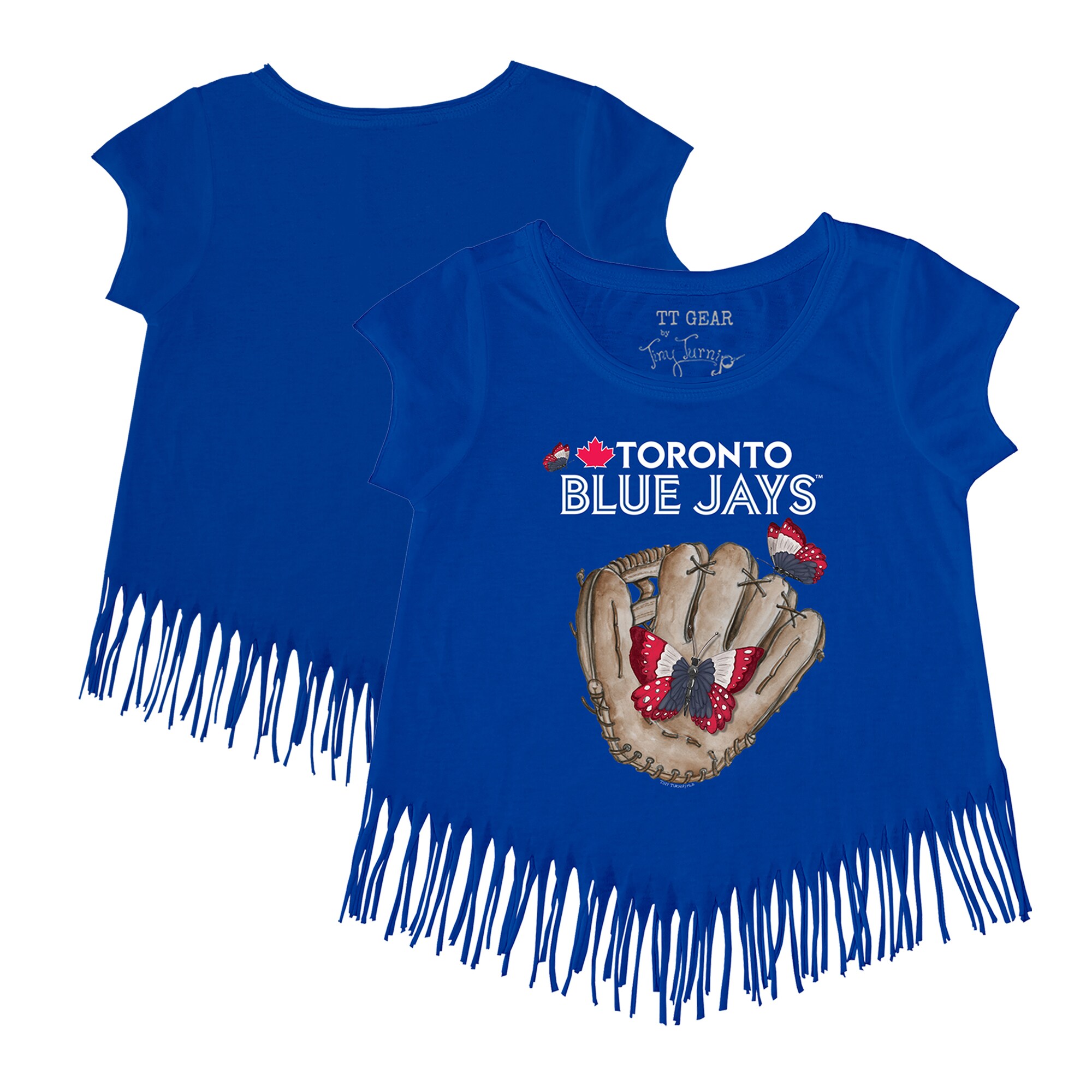 Girls Youth Toronto Blue Jays Tiny Turnip Royal Butterfly Glove Fringe T-Shirt