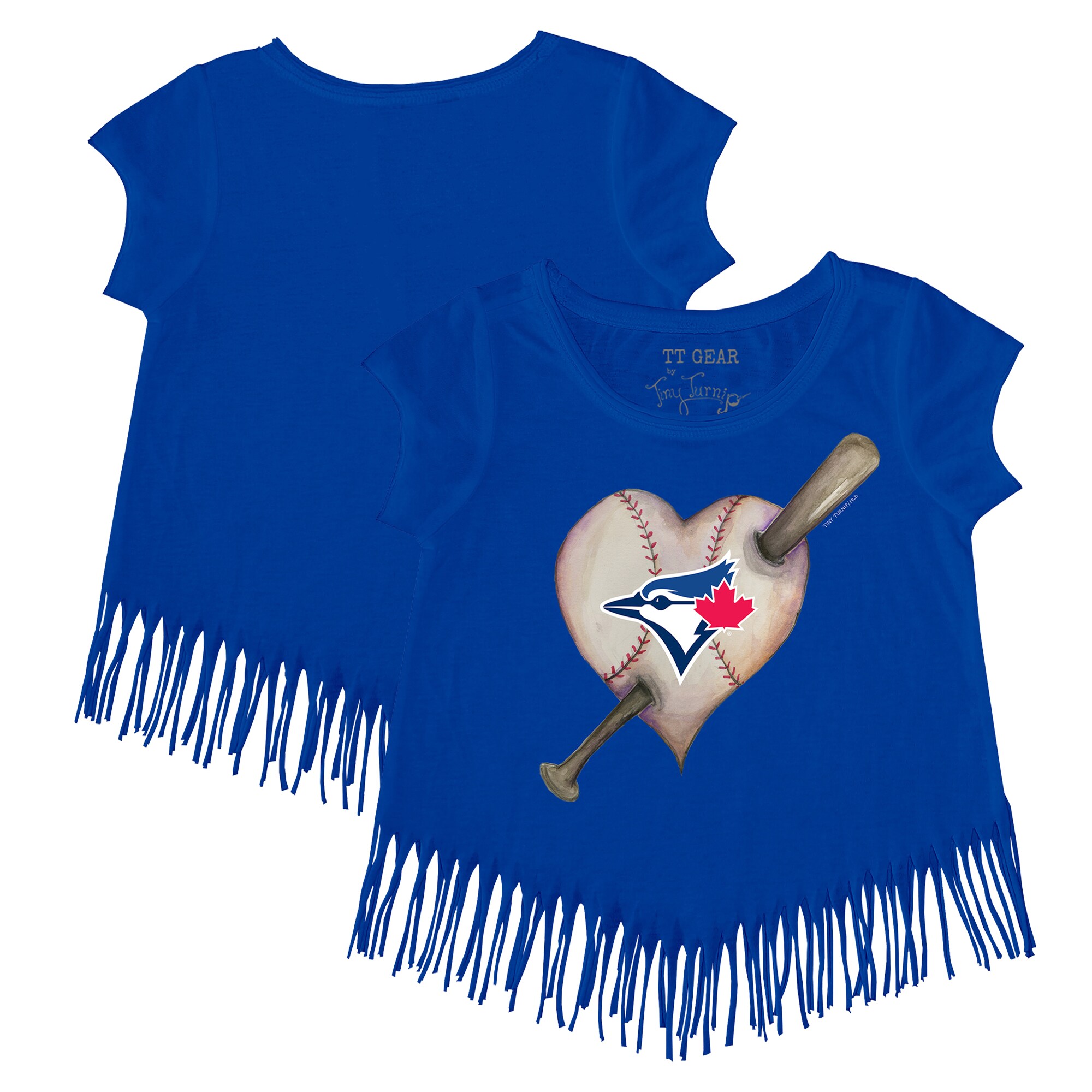 Girls Youth Toronto Blue Jays Tiny Turnip Royal Heart Bat Fringe T-Shirt