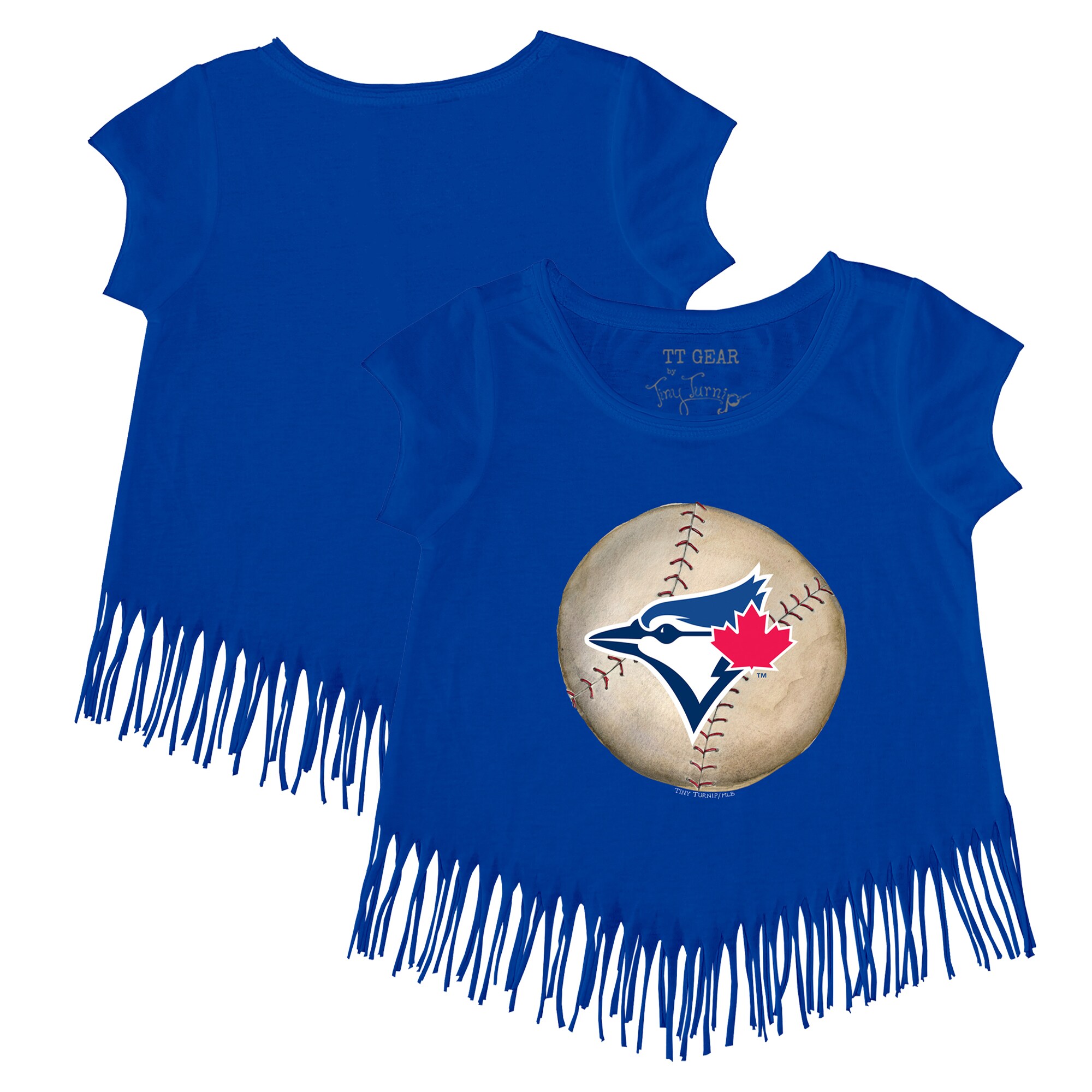 Girls Youth Toronto Blue Jays Tiny Turnip Royal Stitched Baseball Fringe T-Shirt
