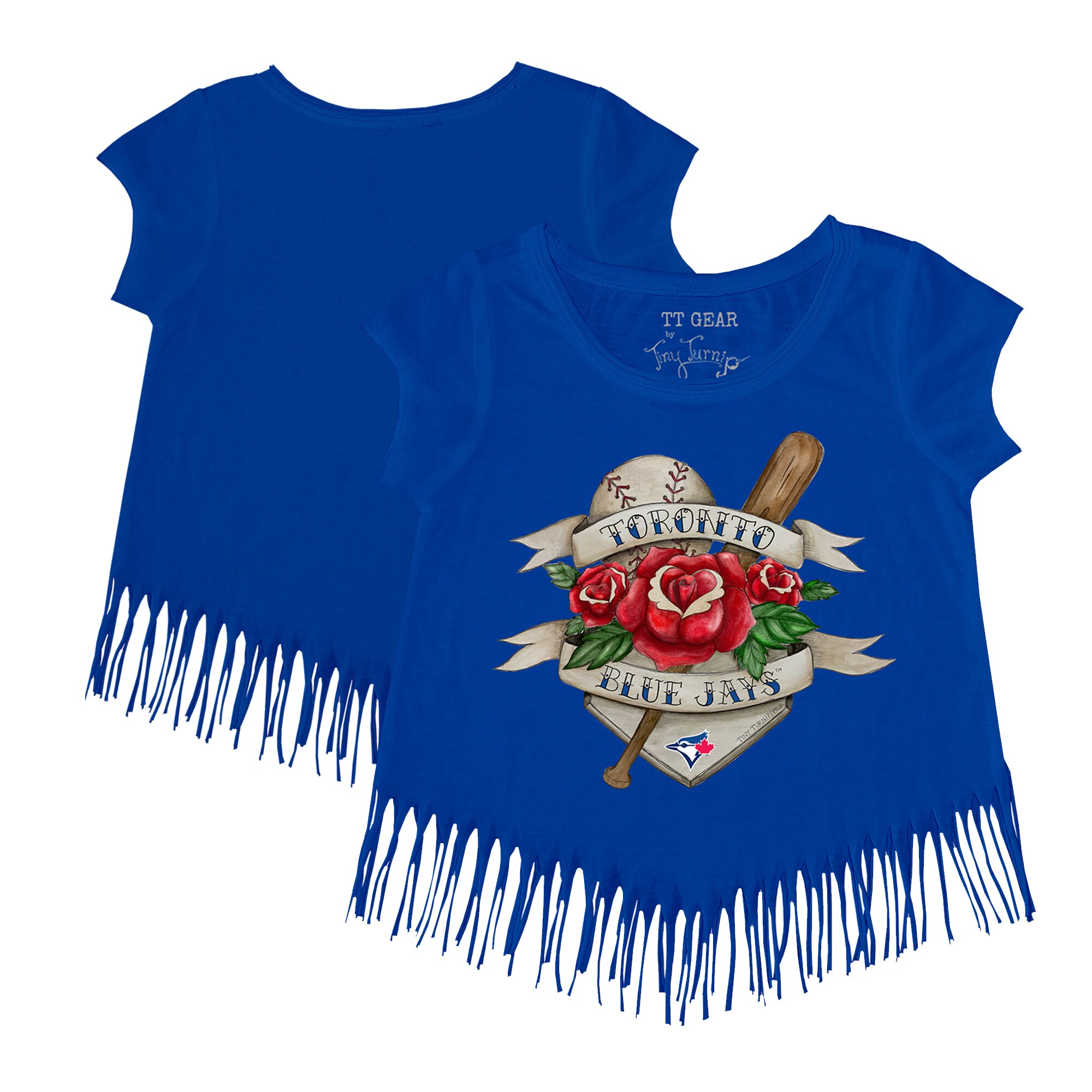 Girls Youth Toronto Blue Jays Tiny Turnip Royal Tattoo Rose Fringe T-Shirt