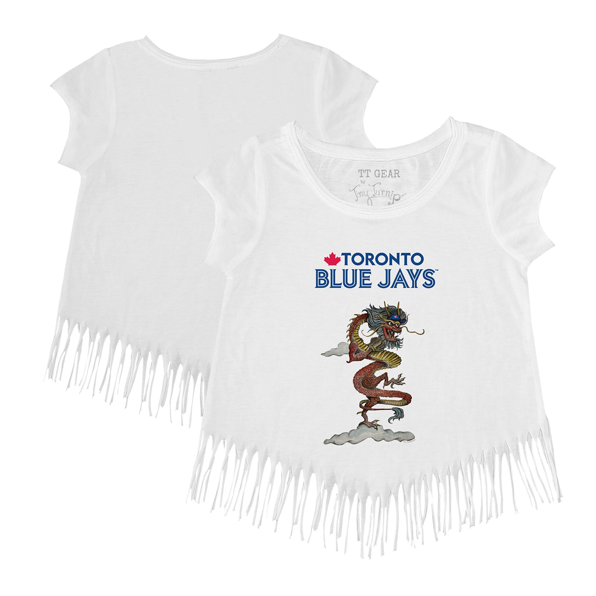 Girls Youth Toronto Blue Jays Tiny Turnip White 2024 Year of the Dragon Fringe T-Shirt
