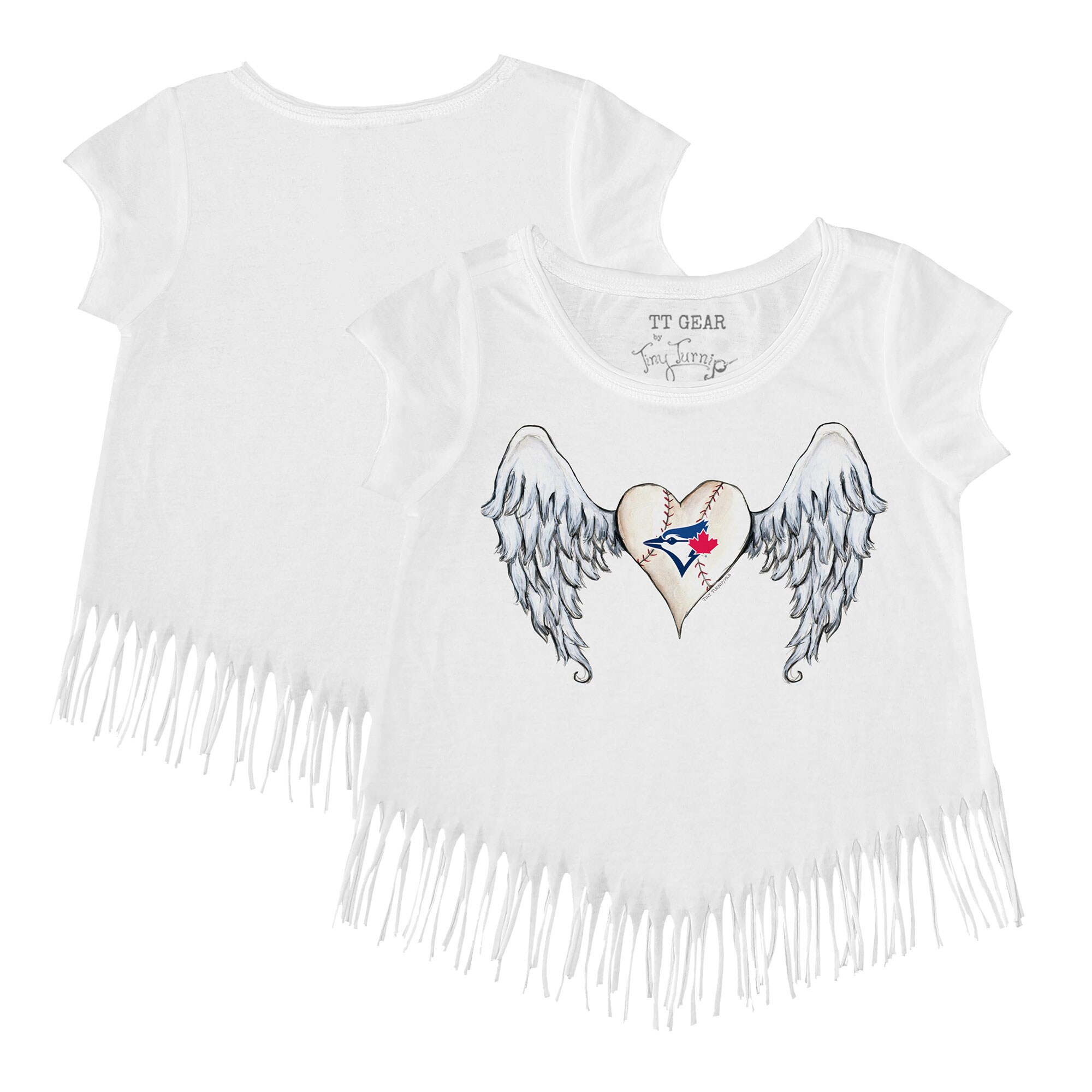 Girls Youth Toronto Blue Jays Tiny Turnip White Angel Wings Fringe T-Shirt