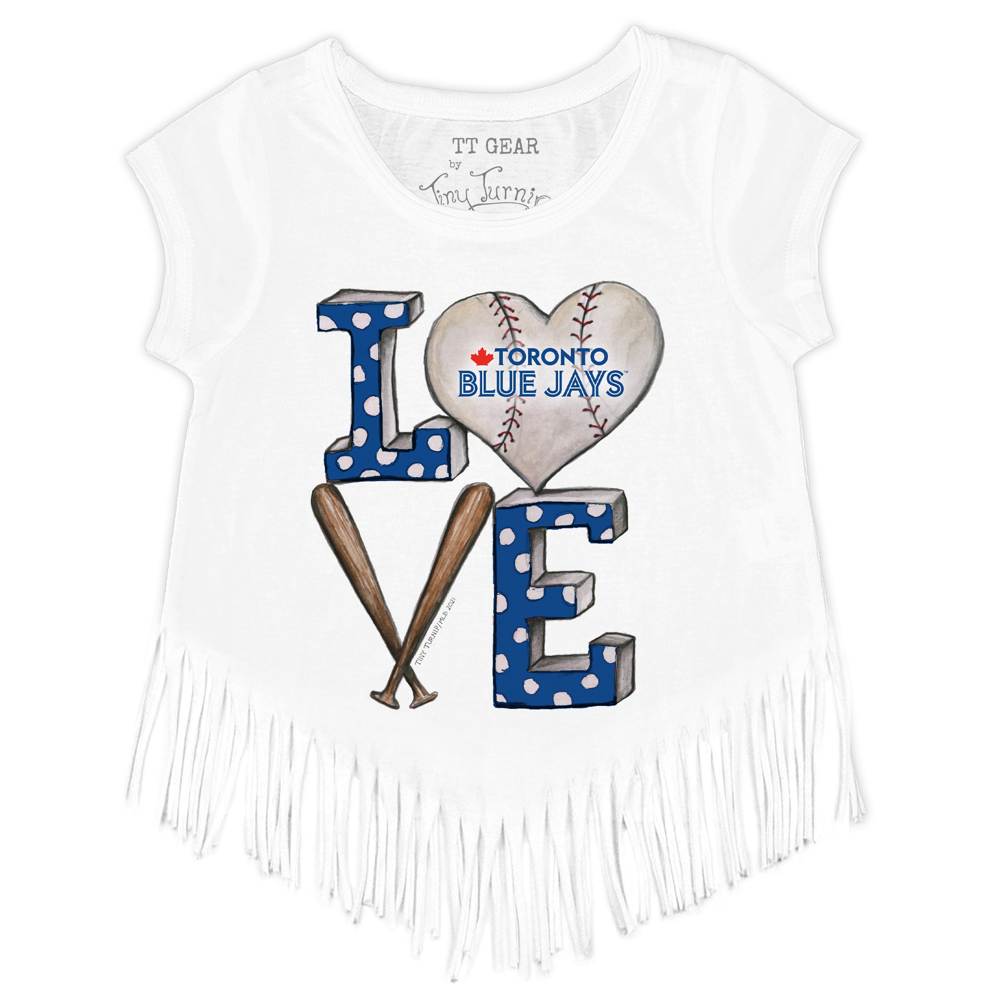 Girls Youth Toronto Blue Jays Tiny Turnip White Baseball Love Fringe T-Shirt