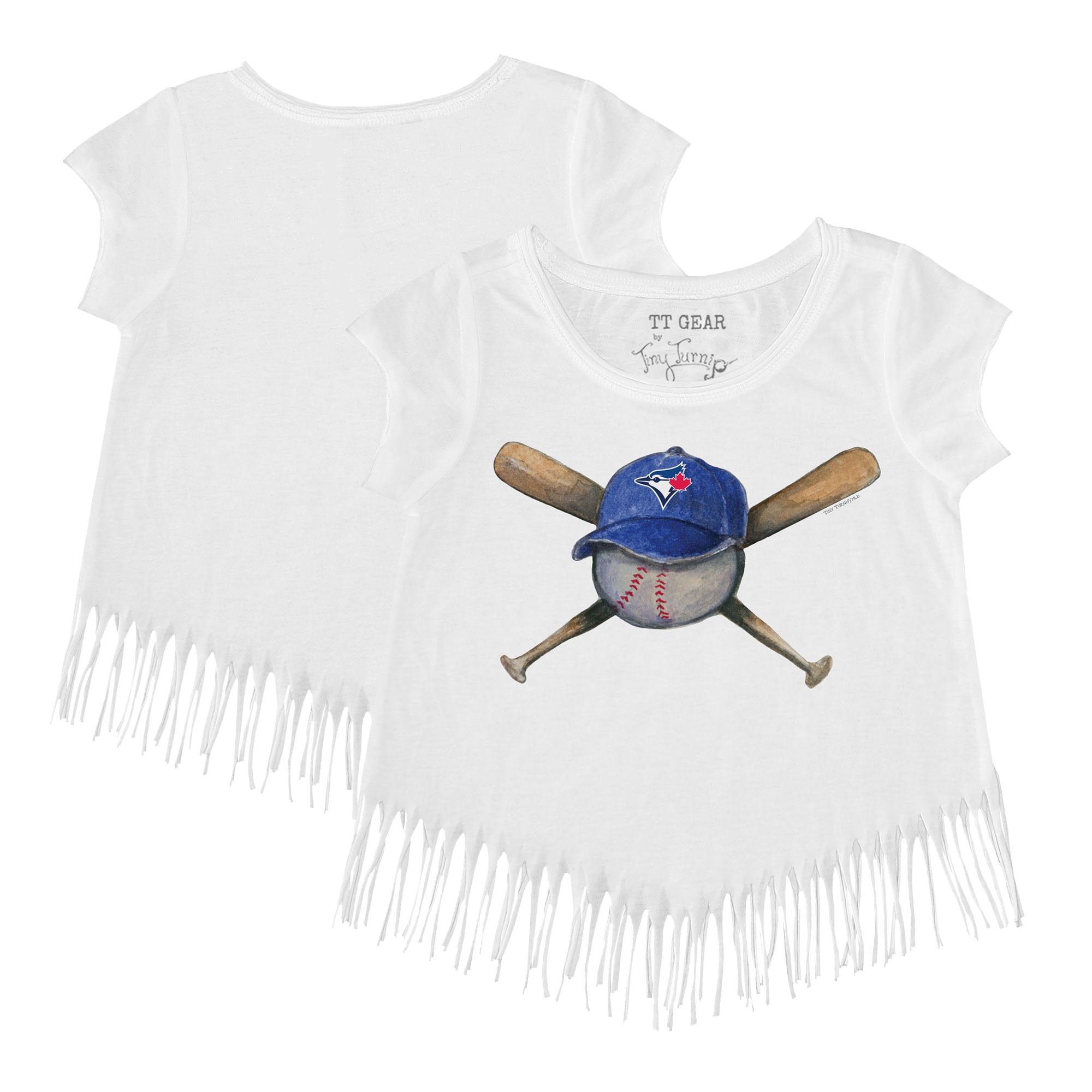 Girls Youth Toronto Blue Jays Tiny Turnip White Hat Crossbats Fringe T-Shirt