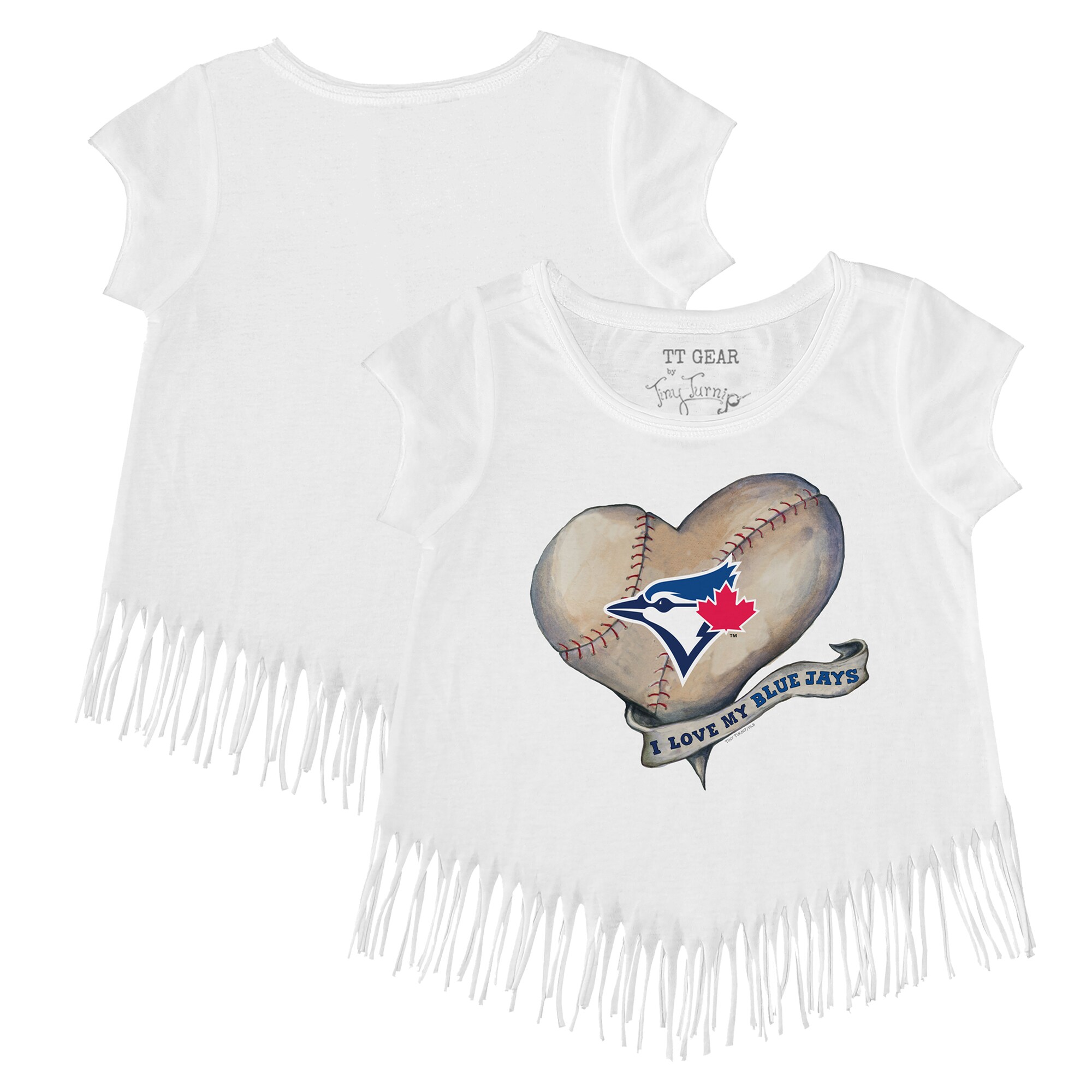 Girls Youth Toronto Blue Jays Tiny Turnip White Heart Banner Fringe T-Shirt