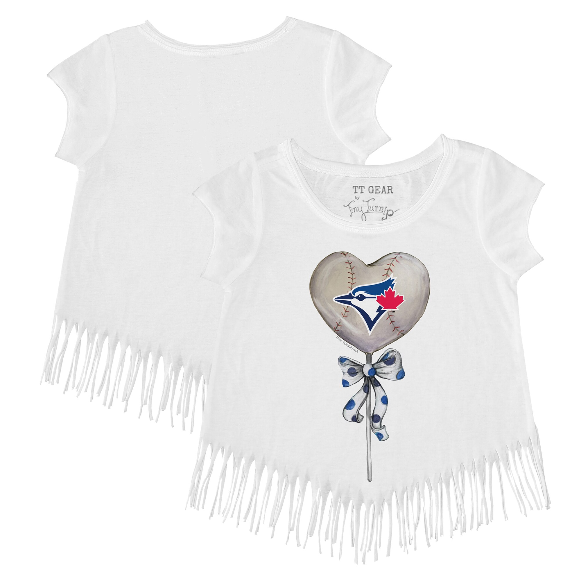 Girls Youth Toronto Blue Jays Tiny Turnip White Heart Lolly Fringe T-Shirt