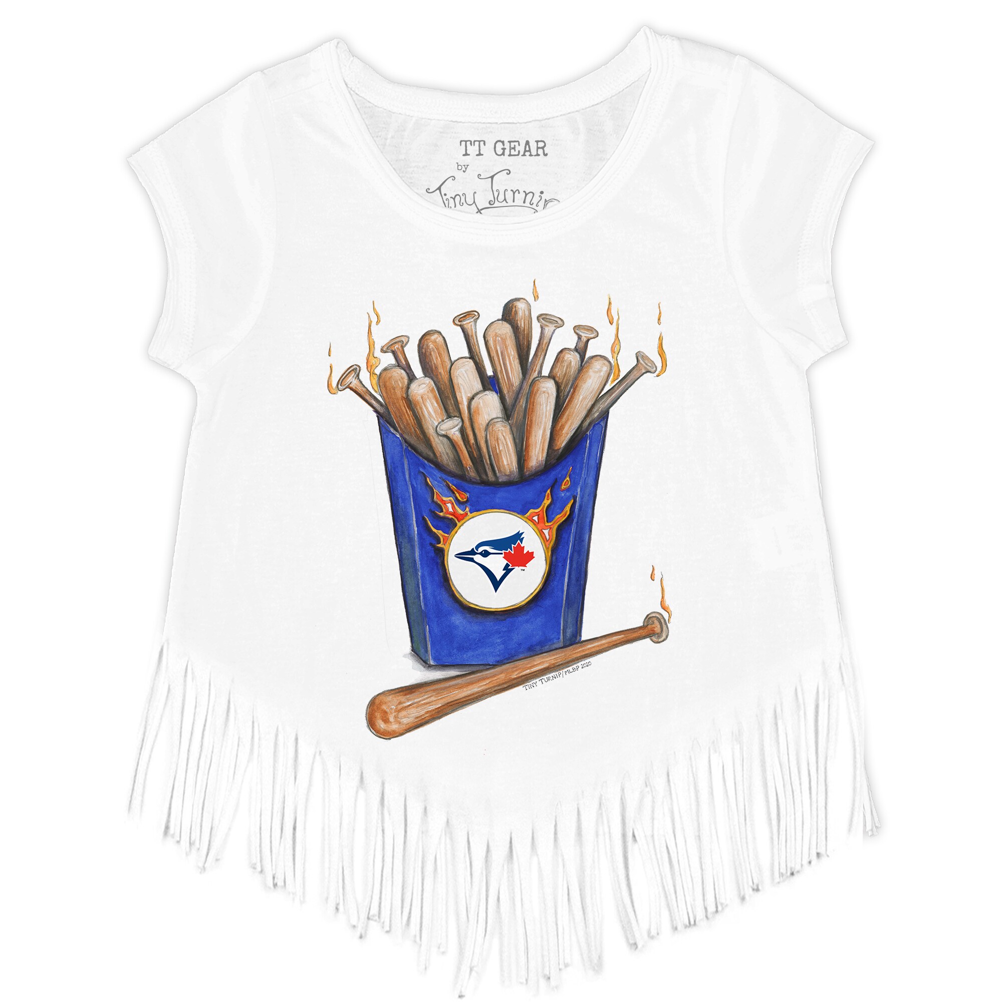 Girls Youth Toronto Blue Jays Tiny Turnip White Hot Bats Fringe T-Shirt