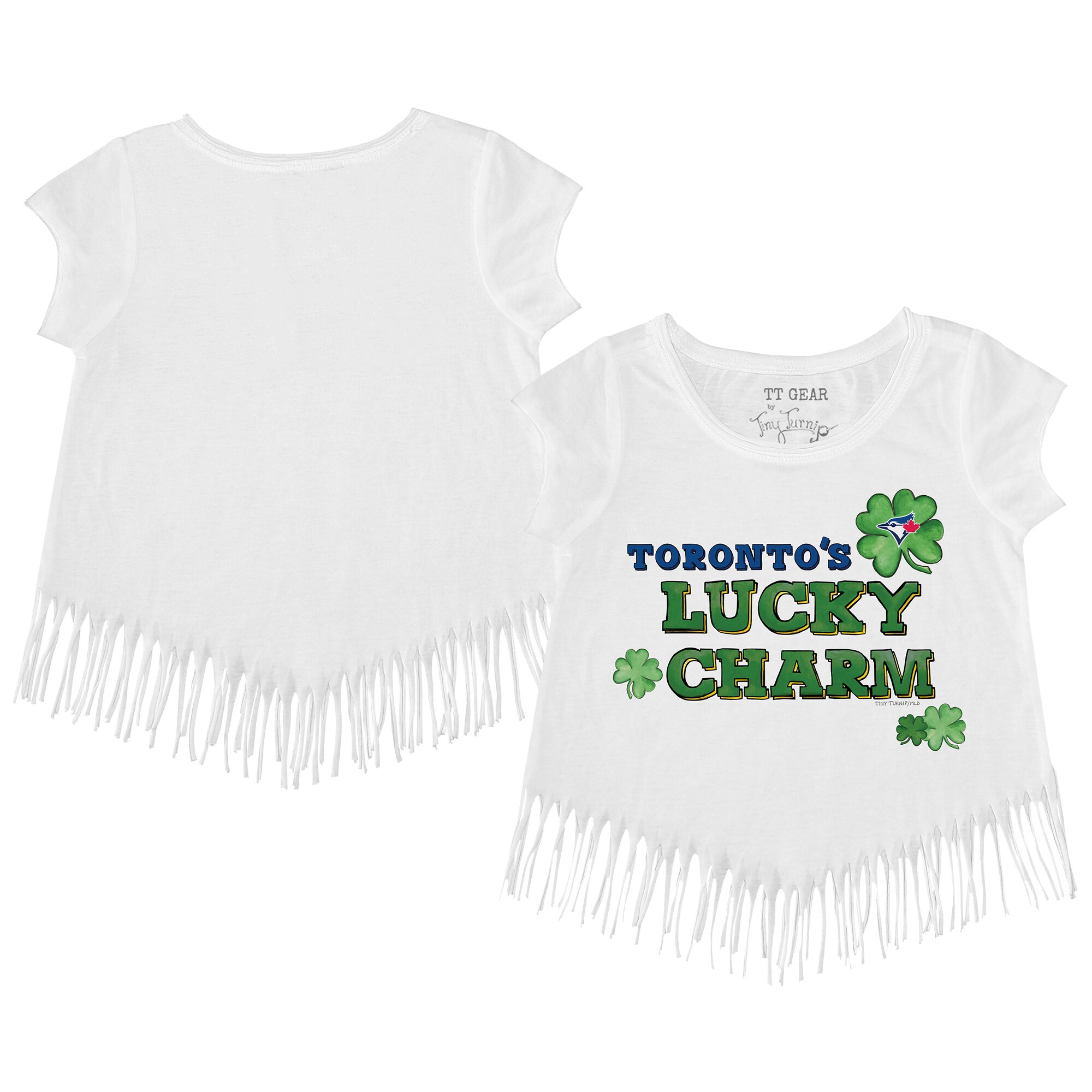 Girls Youth Toronto Blue Jays Tiny Turnip White Lucky Charm Fringe T-Shirt