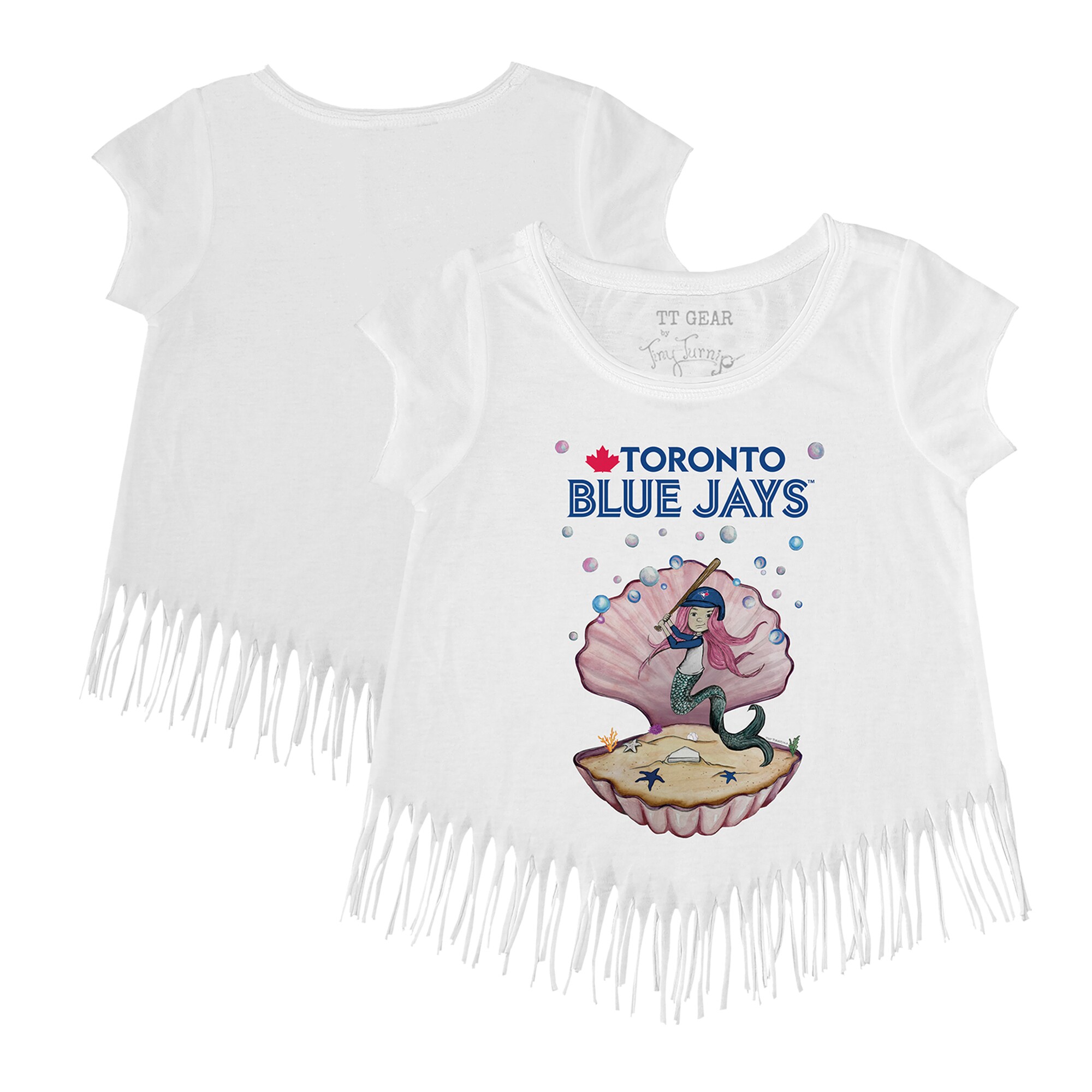 Girls Youth Toronto Blue Jays Tiny Turnip White Mermaid Fringe T-Shirt