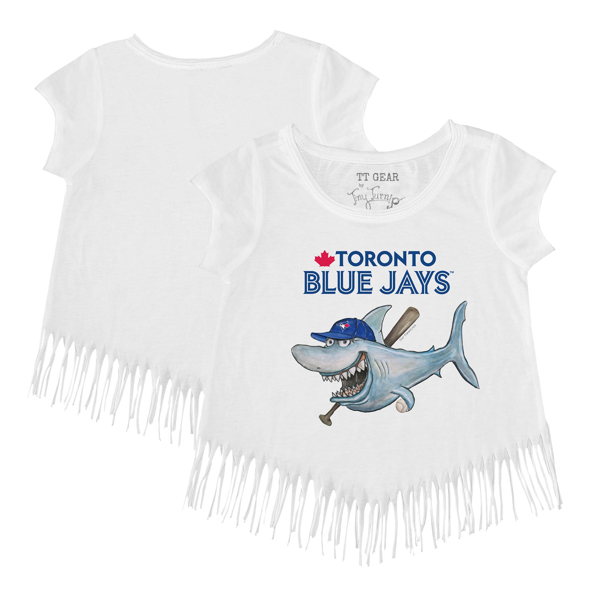 Girls Youth Toronto Blue Jays Tiny Turnip White Shark Fringe T-Shirt