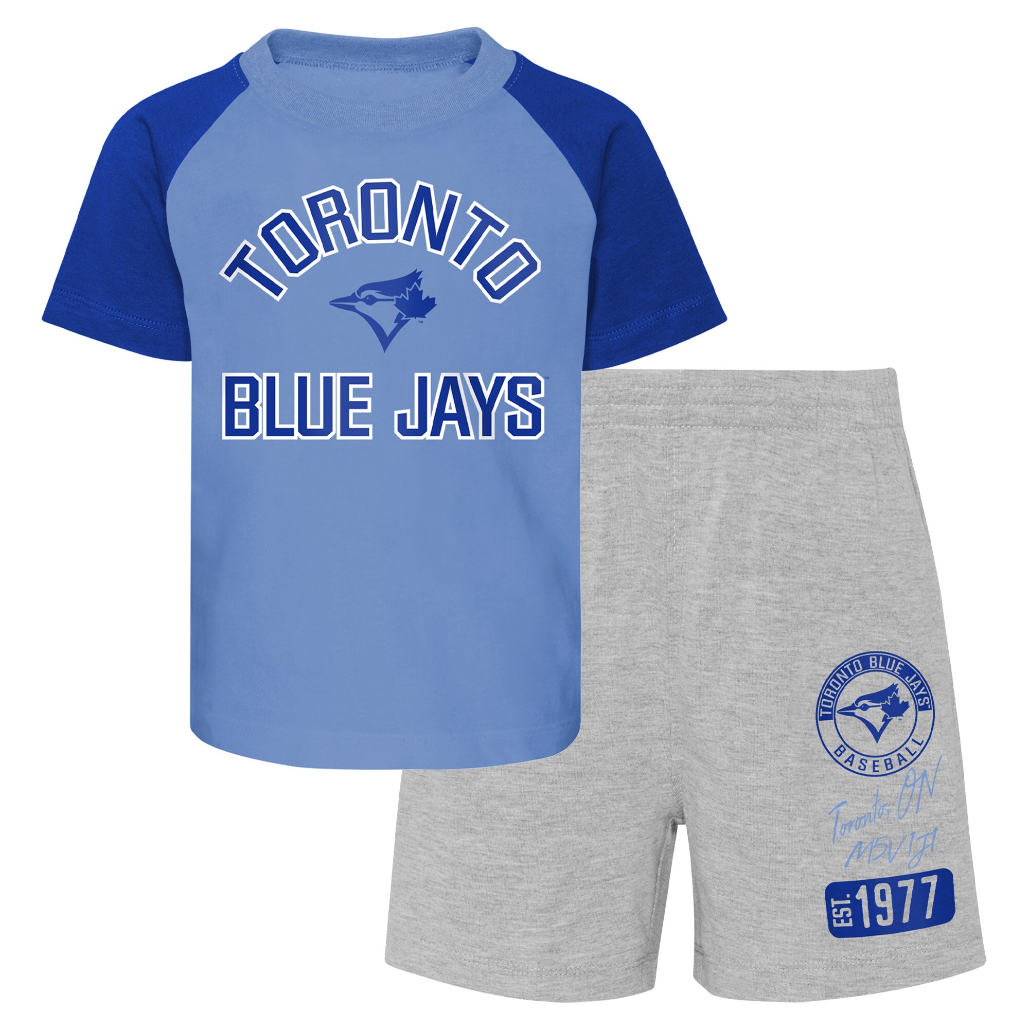 Infant Toronto Blue Jays Powder Blue/Heather Gray Ground Out Baller Raglan T-Shirt and Shorts Set