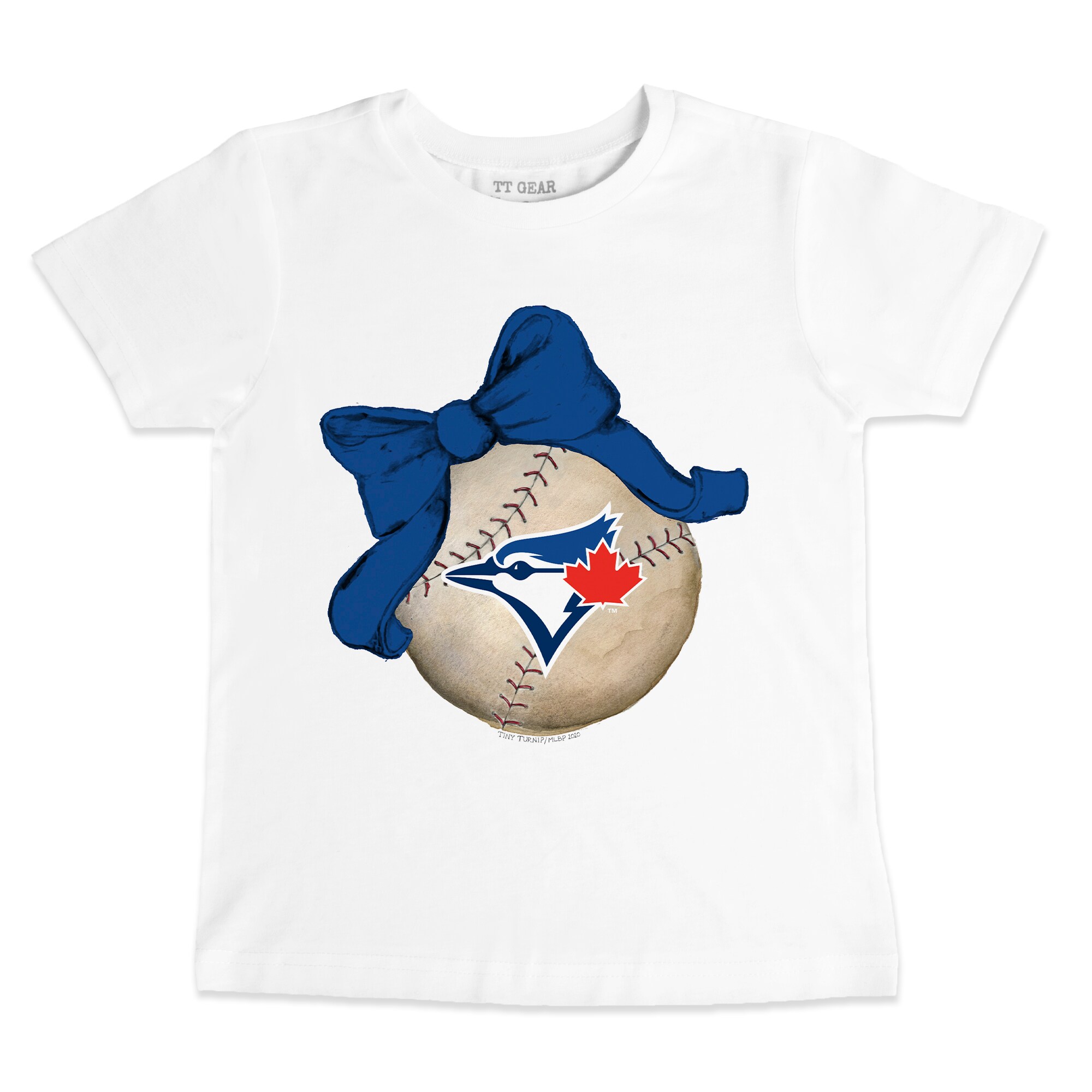 Infant Toronto Blue Jays Tiny Turnip White Baseball Bow T-Shirt
