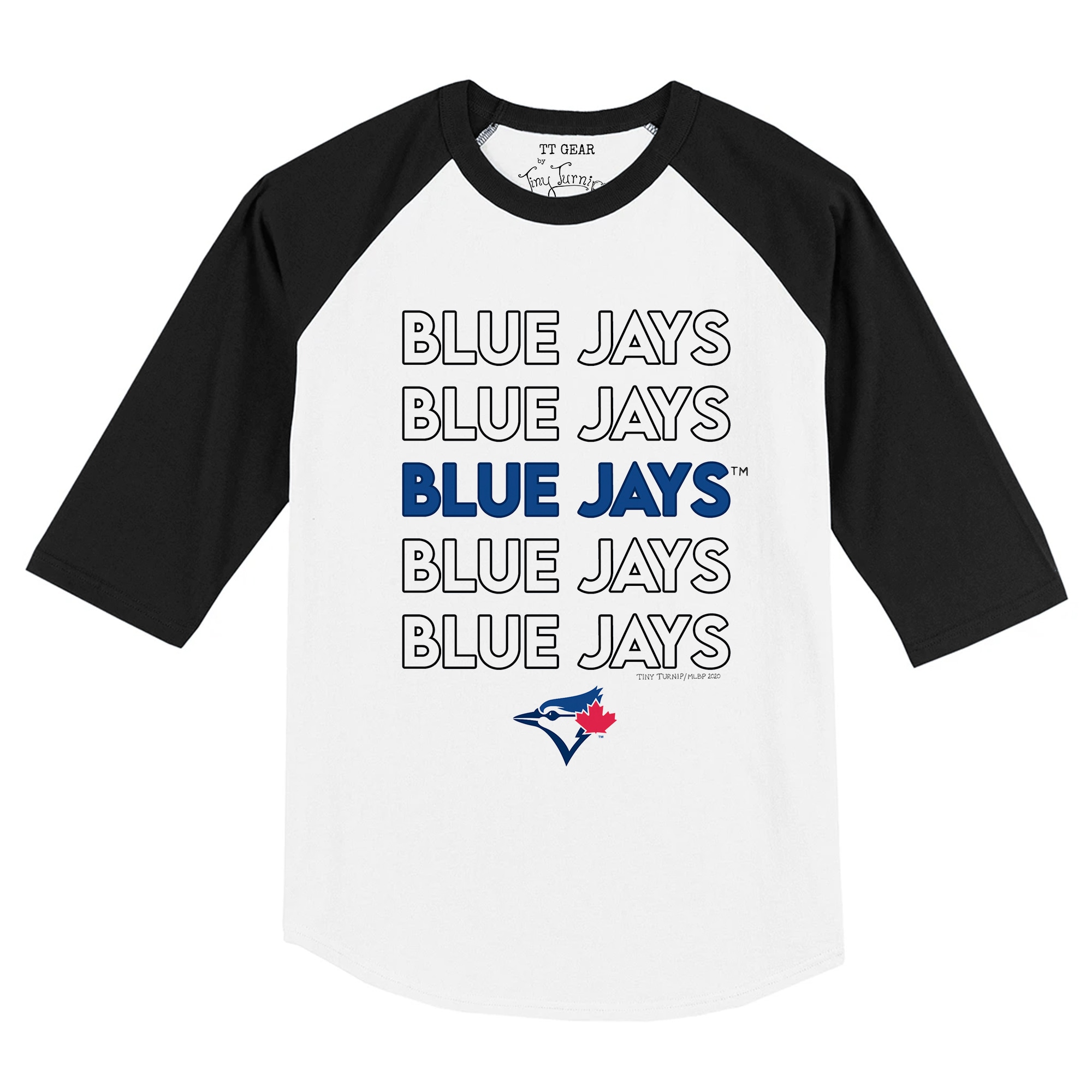 Infant Toronto Blue Jays Tiny Turnip White/Black Stacked Raglan 3/4 Sleeve T-Shirt
