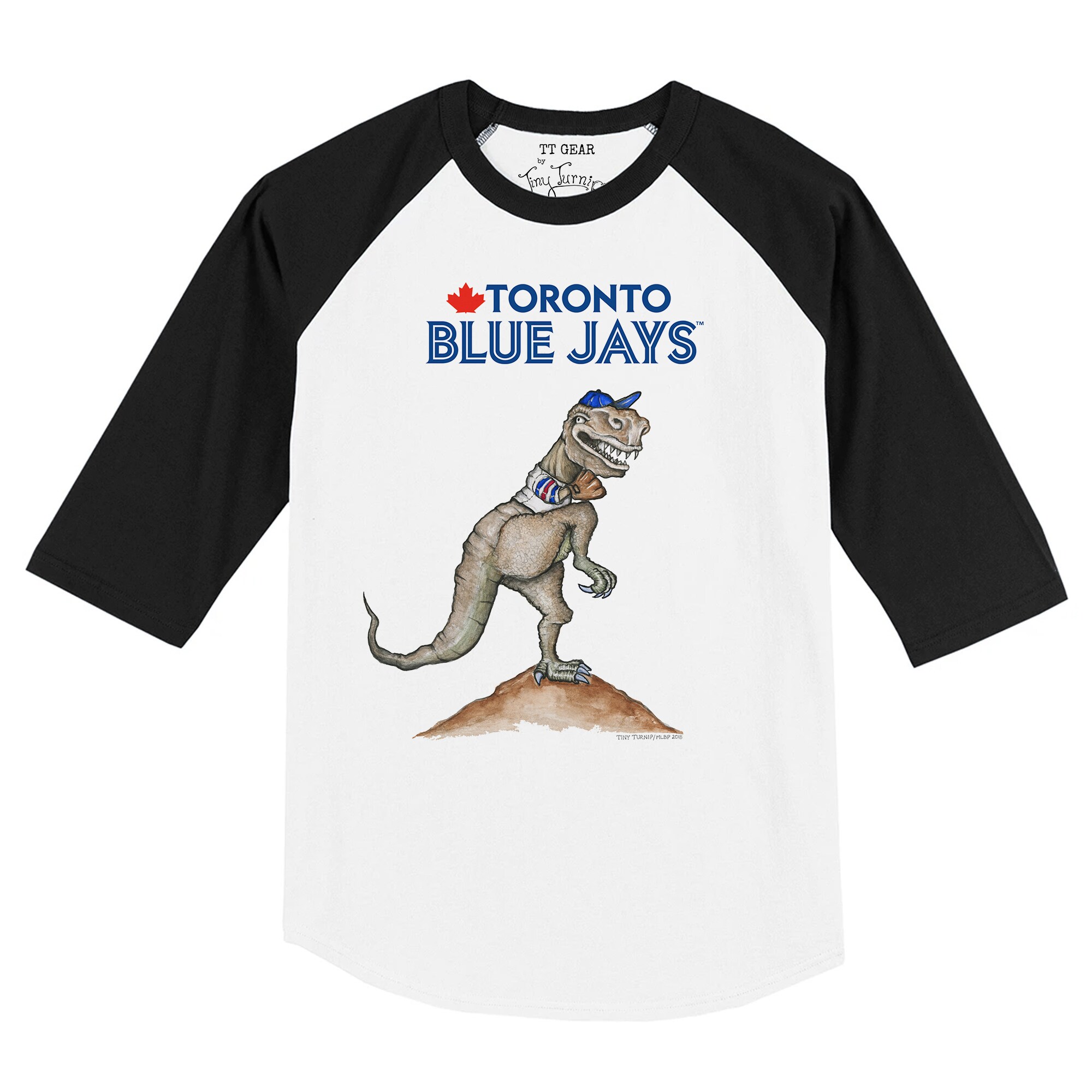 Infant Toronto Blue Jays Tiny Turnip White/Black TT Rex Raglan 3/4 Sleeve T-Shirt