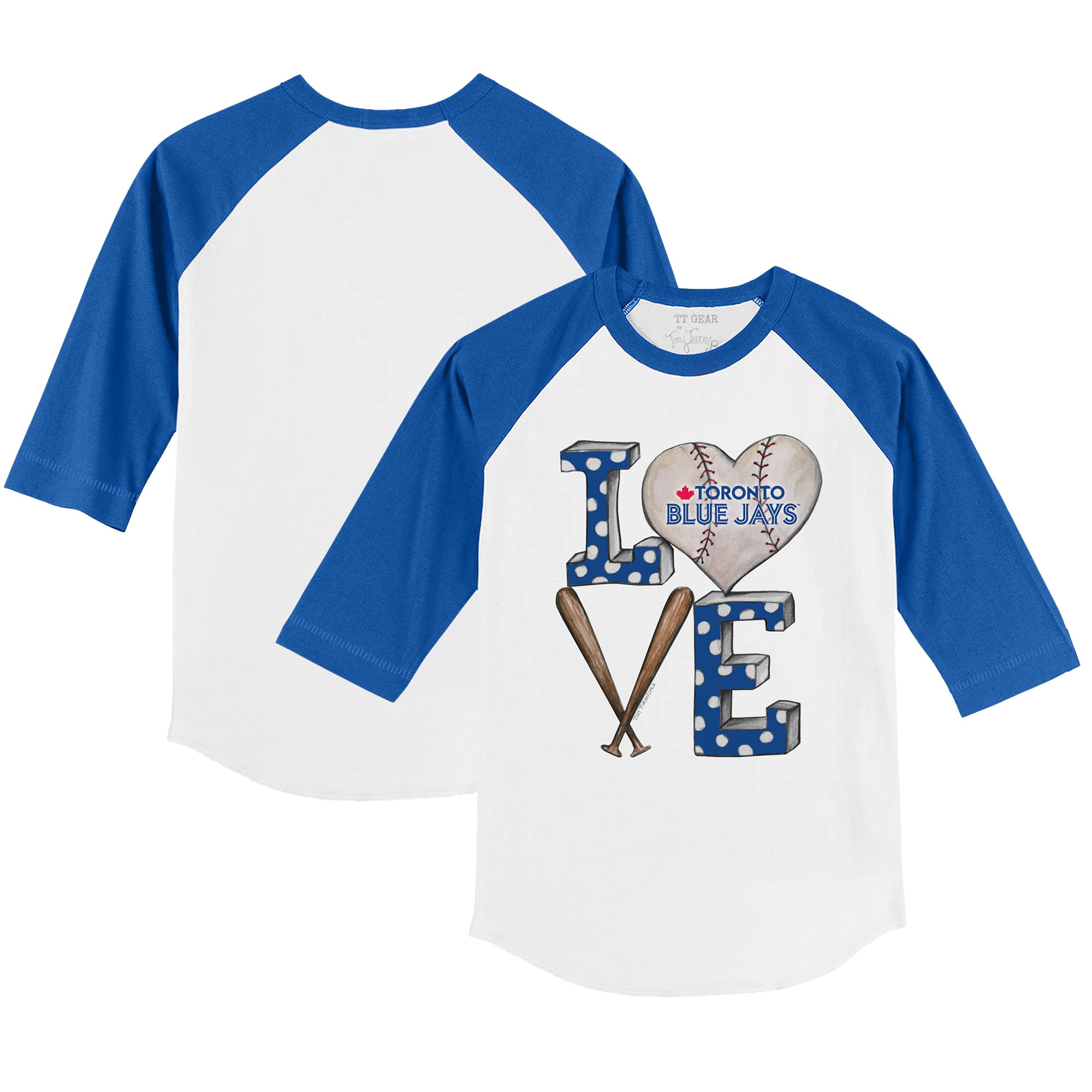 Infant Toronto Blue Jays Tiny Turnip White/Royal Baseball Love Raglan 3/4 Sleeve T-Shirt