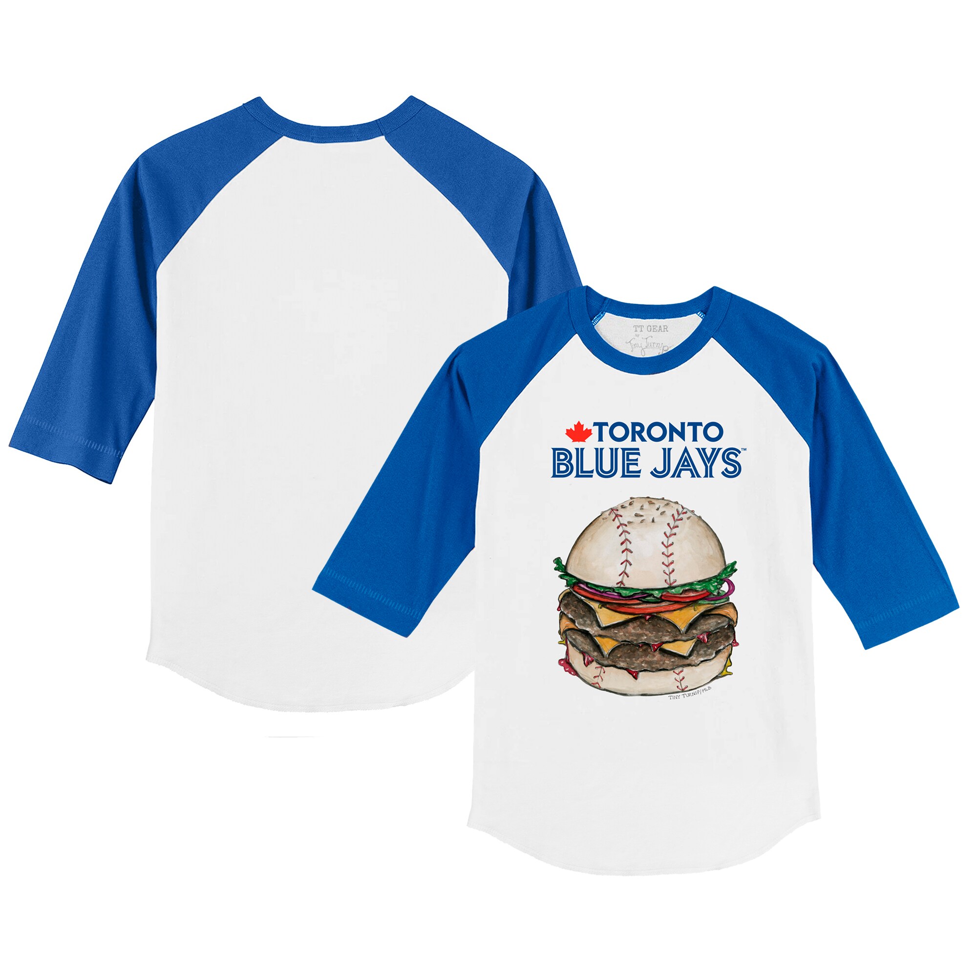 Infant Toronto Blue Jays Tiny Turnip White/Royal Burger Raglan 3/4 Sleeve T-Shirt