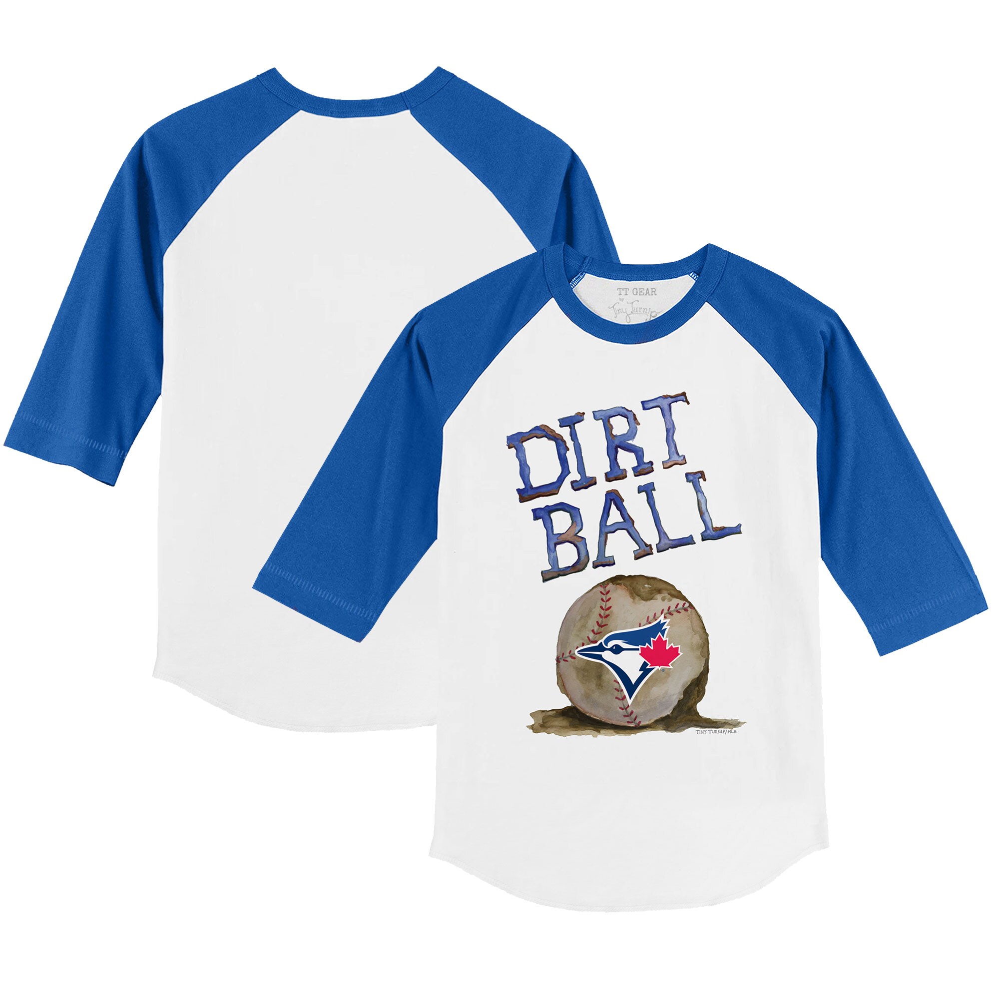 Infant Toronto Blue Jays Tiny Turnip White/Royal Dirt Ball Raglan 3/4 Sleeve T-Shirt