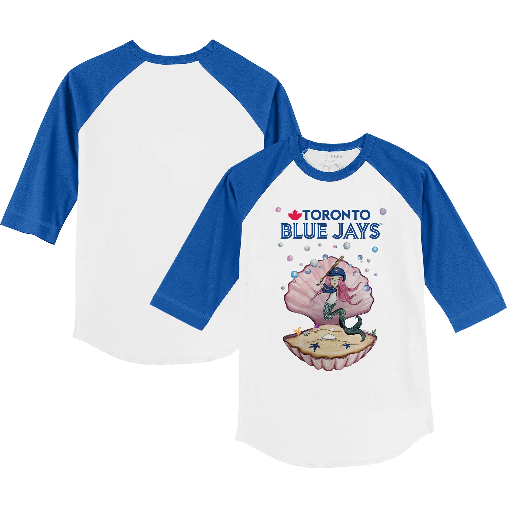 Infant Toronto Blue Jays Tiny Turnip White/Royal Mermaid 3/4-Sleeve Raglan T-Shirt