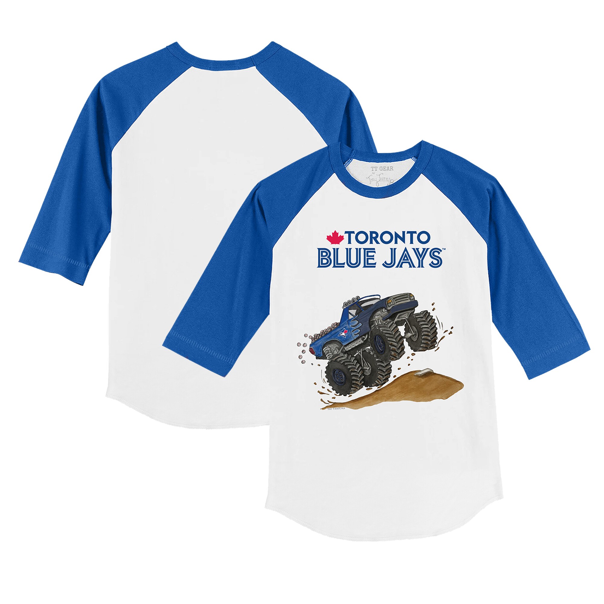 Infant Toronto Blue Jays Tiny Turnip White/Royal Monster Truck 3/4-Sleeve Raglan T-Shirt