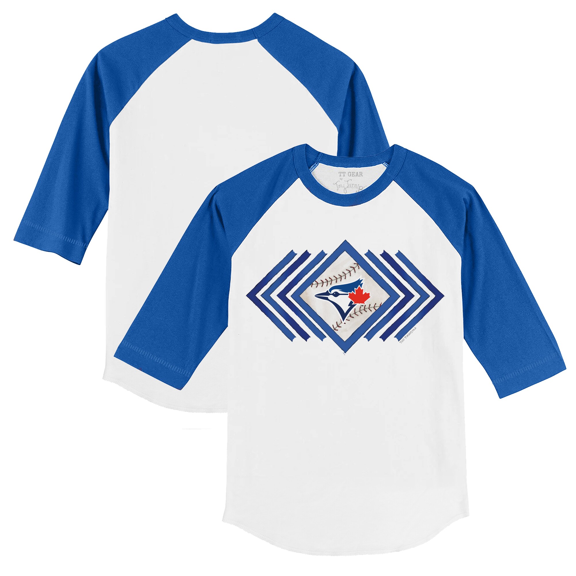 Infant Toronto Blue Jays Tiny Turnip White/Royal Prism Arrows Raglan 3/4 Sleeve T-Shirt