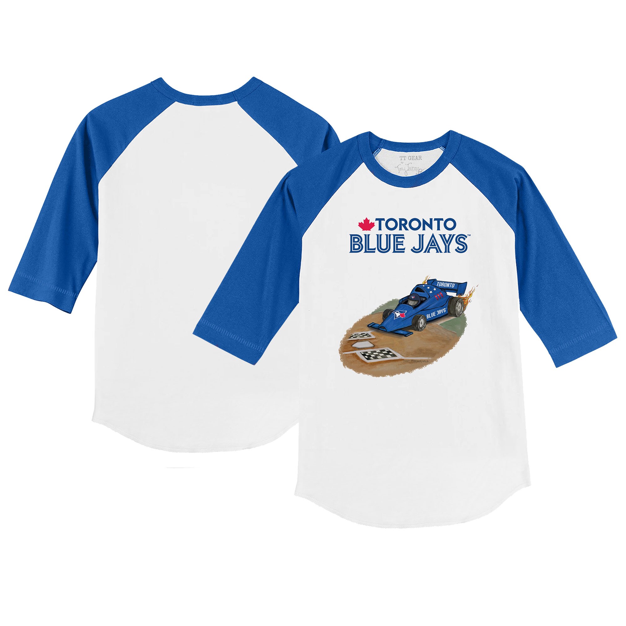 Infant Toronto Blue Jays Tiny Turnip White/Royal Race Car 3/4-Sleeve Raglan T-Shirt