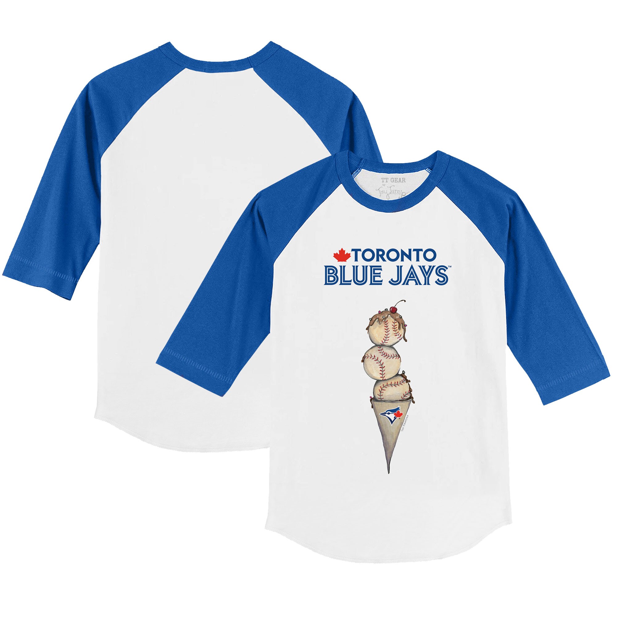 Infant Toronto Blue Jays Tiny Turnip White/Royal Triple Scoop Raglan 3/4 Sleeve T-Shirt