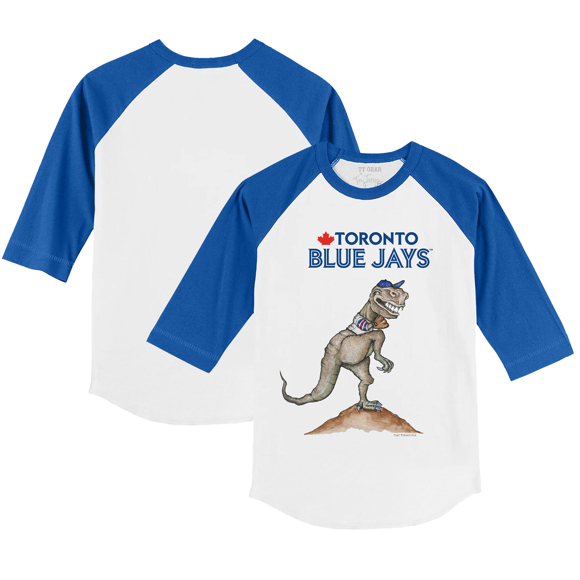 Infant Toronto Blue Jays Tiny Turnip White/Royal TT Rex Raglan 3/4 Sleeve T-Shirt