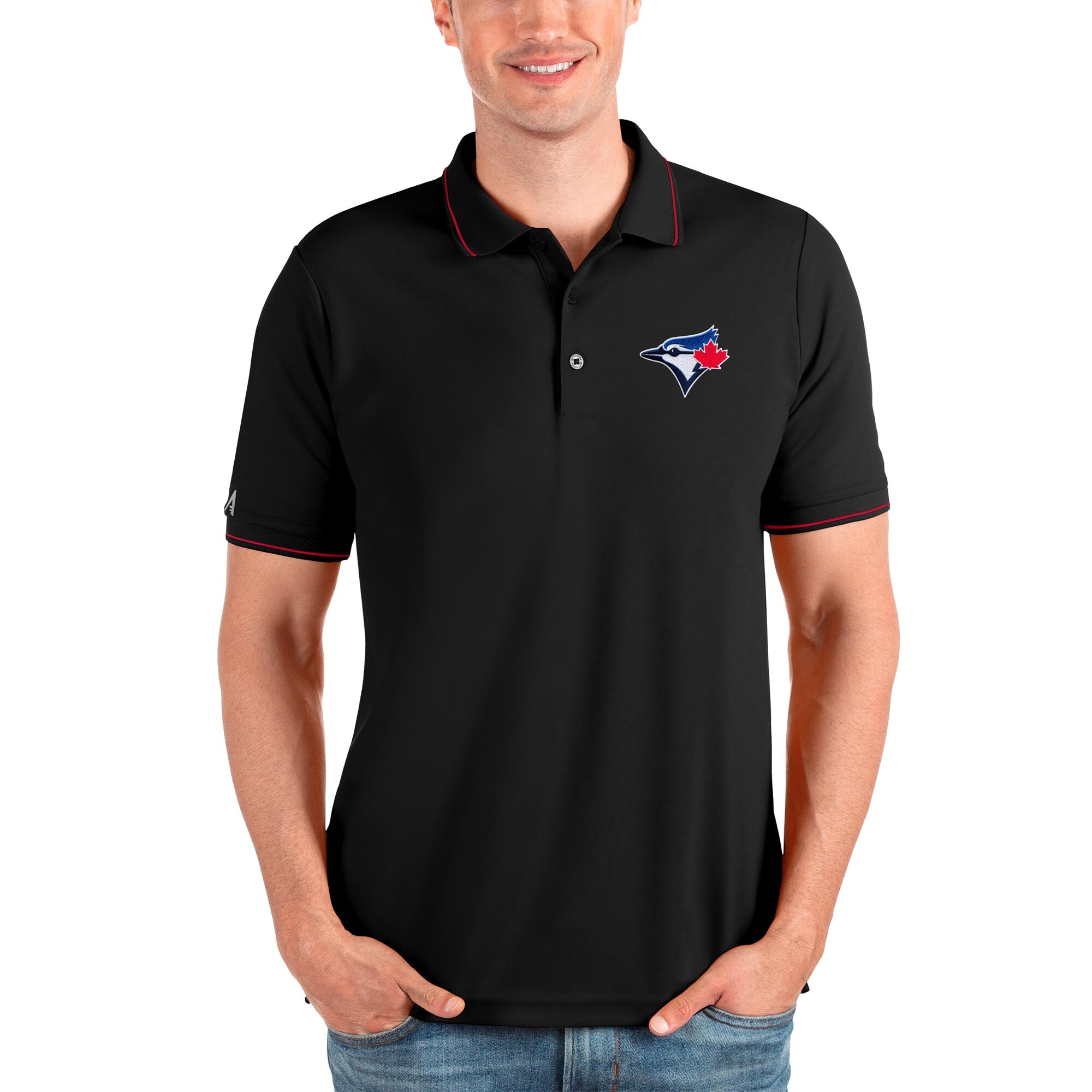 Men's Toronto Blue Jays Antigua Black Affluent Polo