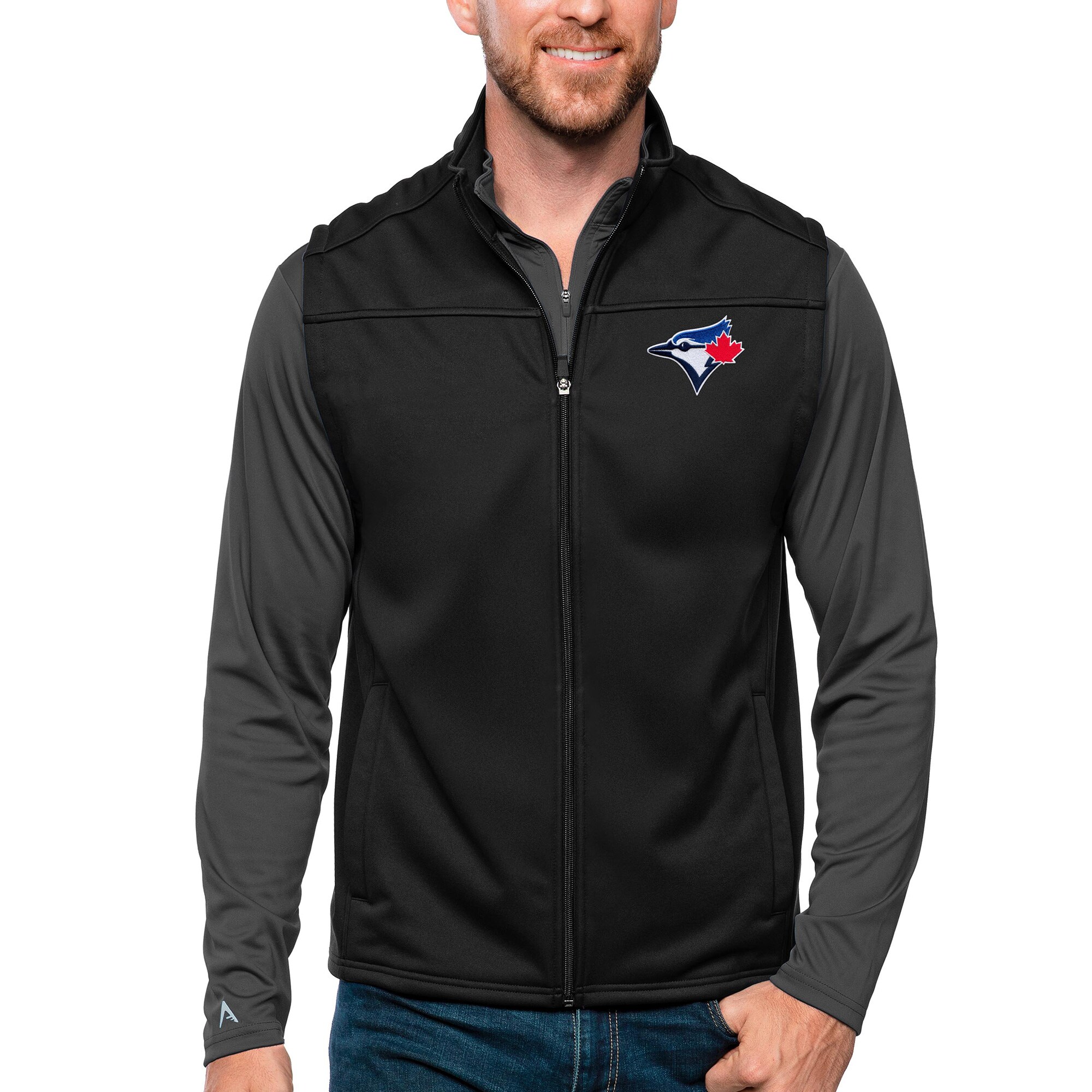 Men's Toronto Blue Jays Antigua Black Links Full-Zip Golf Vest